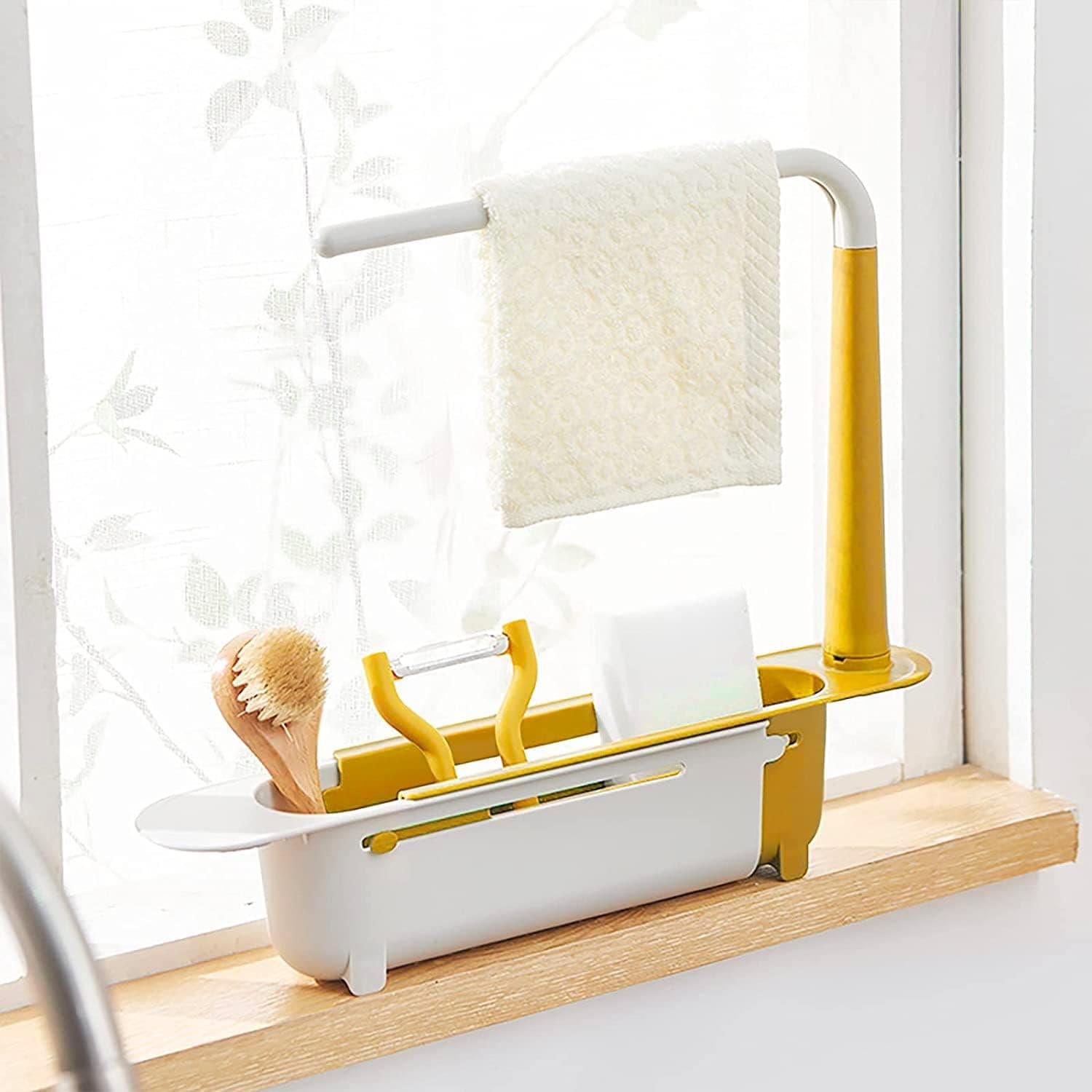 Telescopic Sink Storage Rack Material Kitchen Rag Rack Dishwashing Organizer Shelf Drain Basket Pp Under Sink Organizers ( Mic Color 1 Pc) thumbnail 3