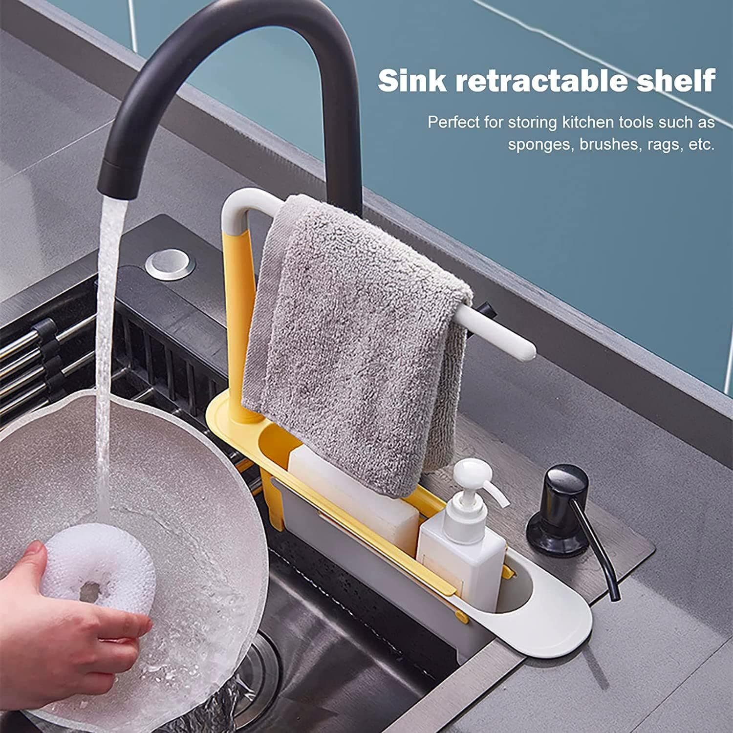 Telescopic Sink Storage Rack Material Kitchen Rag Rack Dishwashing Organizer Shelf Drain Basket Pp Under Sink Organizers ( Mic Color 1 Pc) thumbnail 4