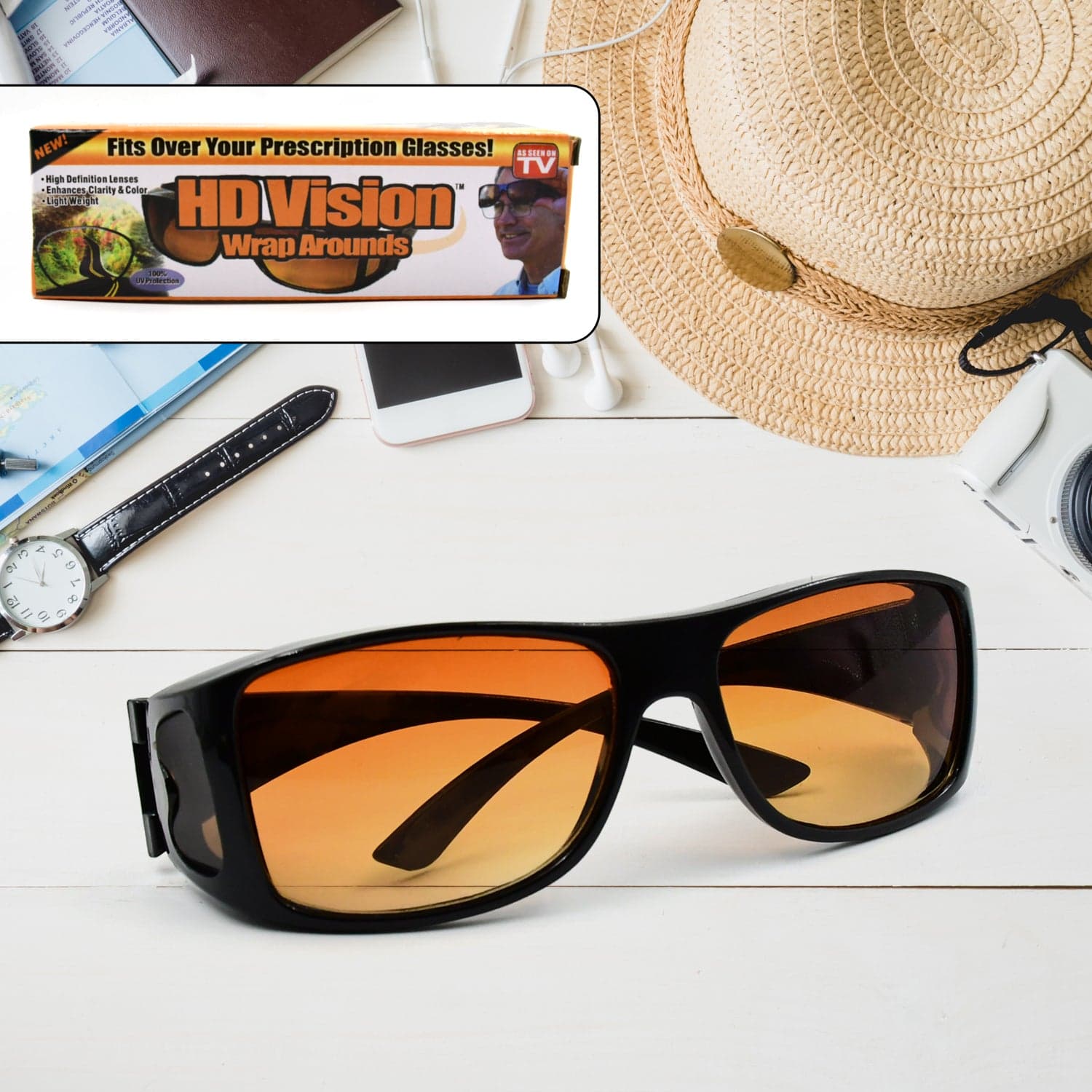 Protect Sunglasses | Clear Vision Glasses for Driving Car & Bike Riding Yellow/Black Glasses for Men and Women thumbnail 1