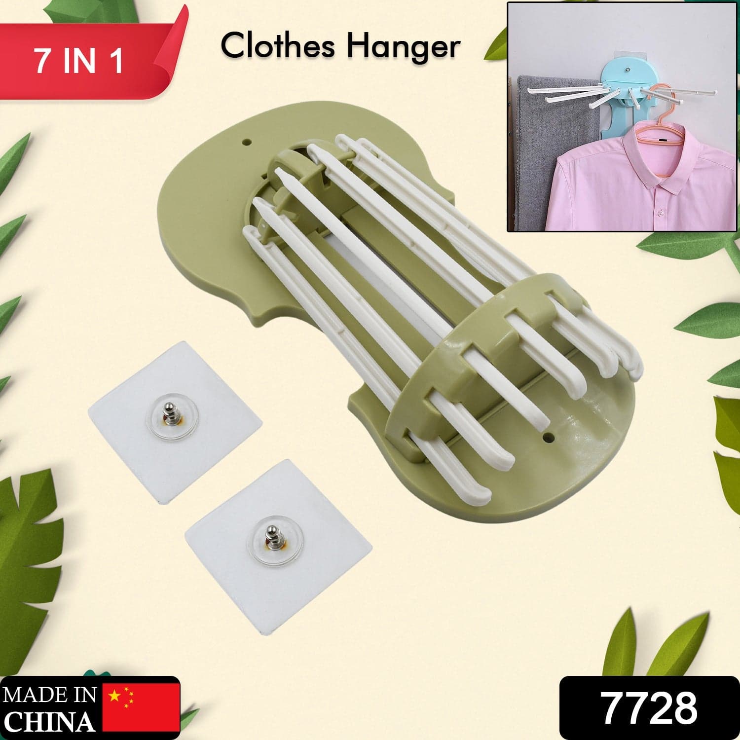Plastic 7-in-1 Multifunction Retractable Wall-Mounted Pull-Out Hanger Rack Without Punching Hooks Up for Kitchen Bathroom thumbnail 2