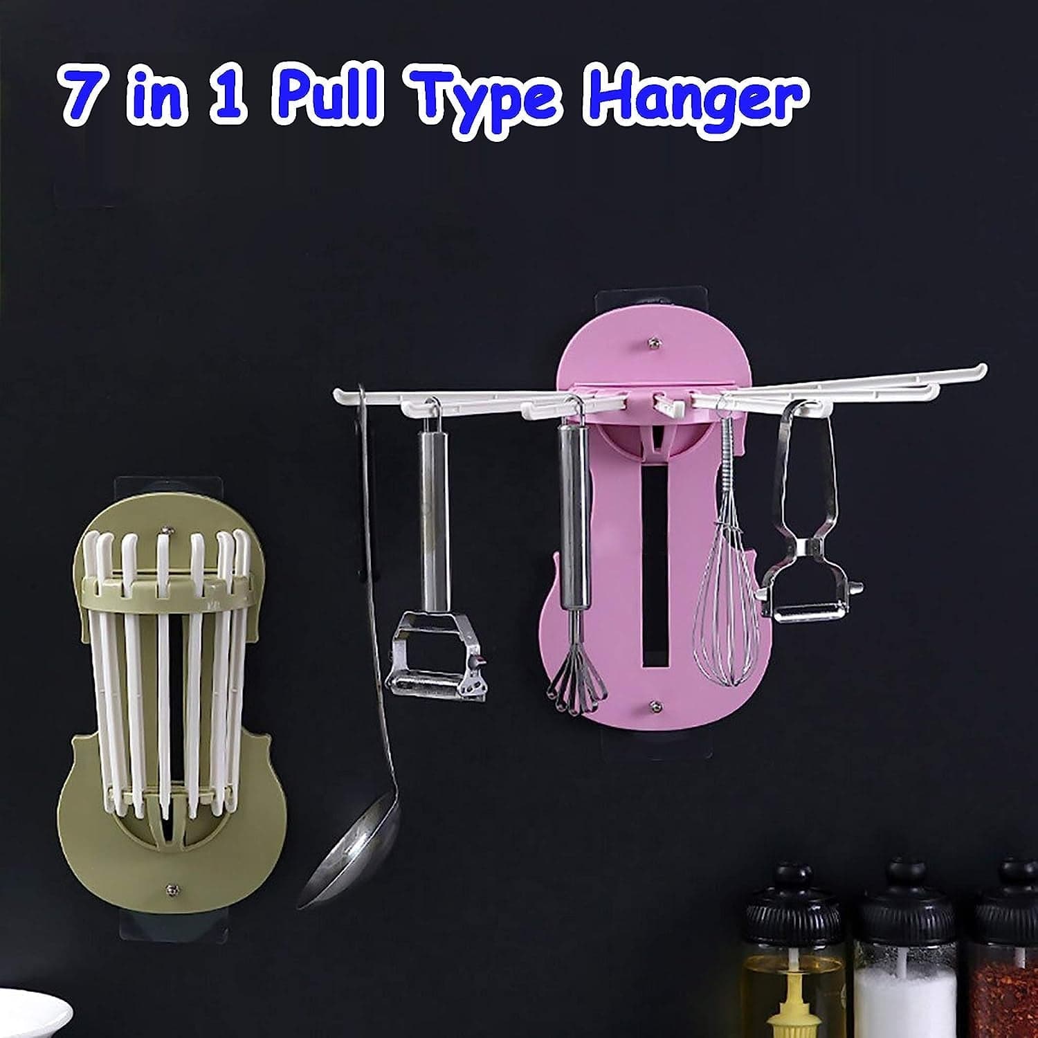 Plastic 7-in-1 Multifunction Retractable Wall-Mounted Pull-Out Hanger Rack Without Punching Hooks Up for Kitchen Bathroom thumbnail 3