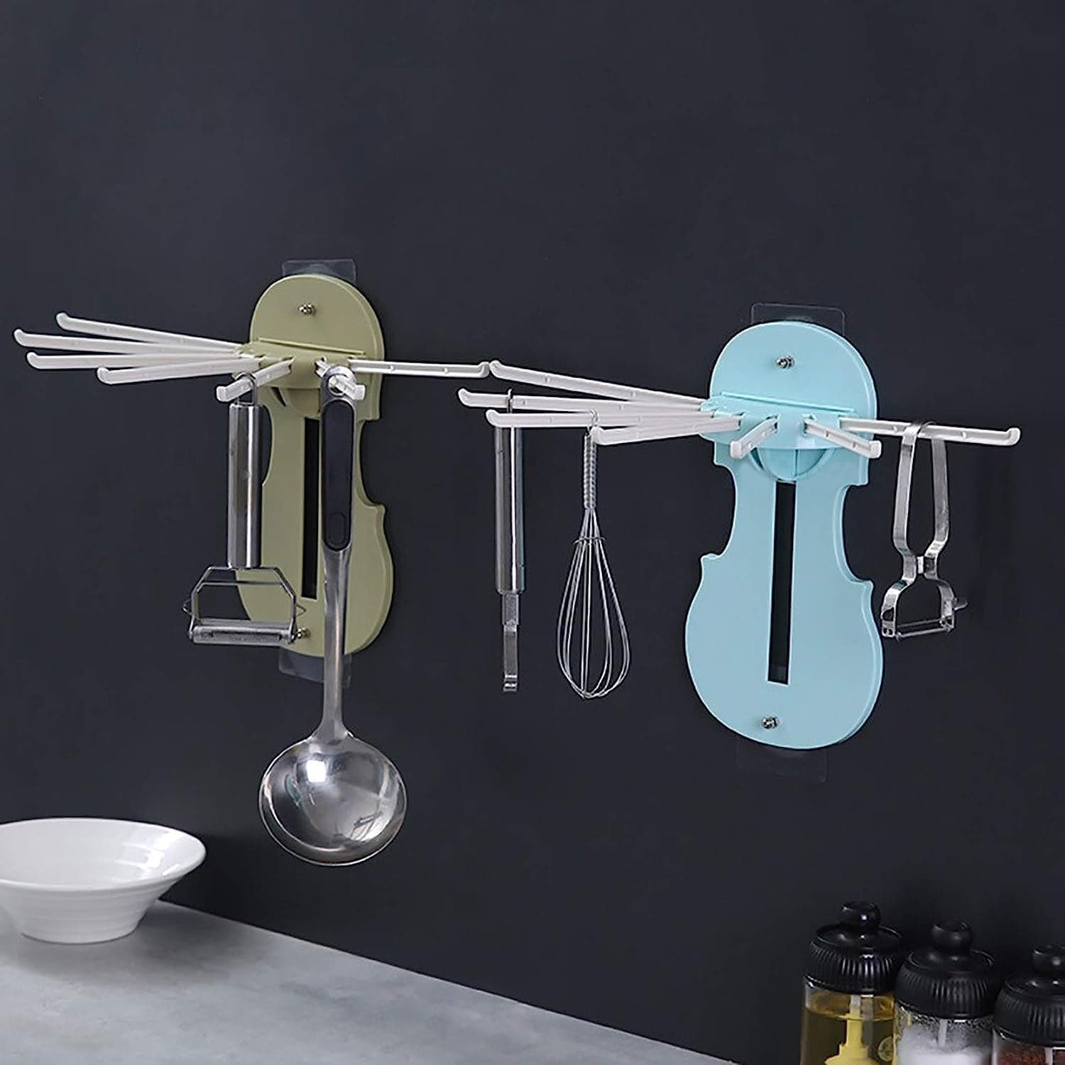 Plastic 7-in-1 Multifunction Retractable Wall-Mounted Pull-Out Hanger Rack Without Punching Hooks Up for Kitchen Bathroom thumbnail 8