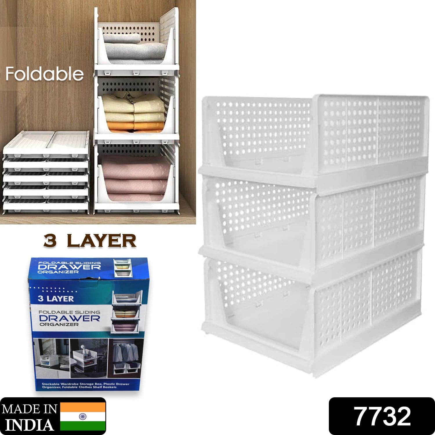 3 Layer Clothes Organizer For Wardrobe Cupboard Organizer For Clothes Foldable And Stackable Closet Organizer Drawer Organizer For Clothes thumbnail 2