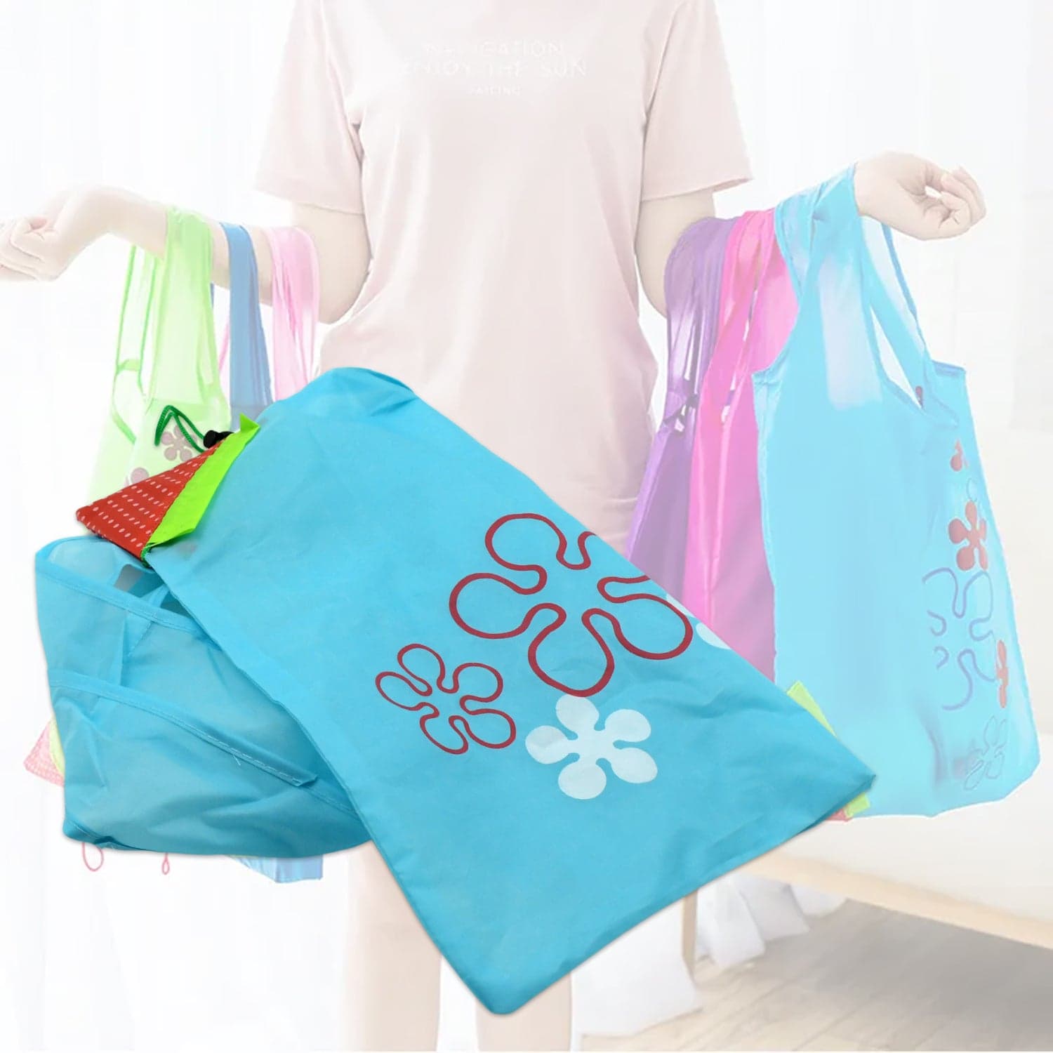 Reusable Grocery Bags - Reusable Bags With Handles (1 Pc / Mix Color) thumbnail 3