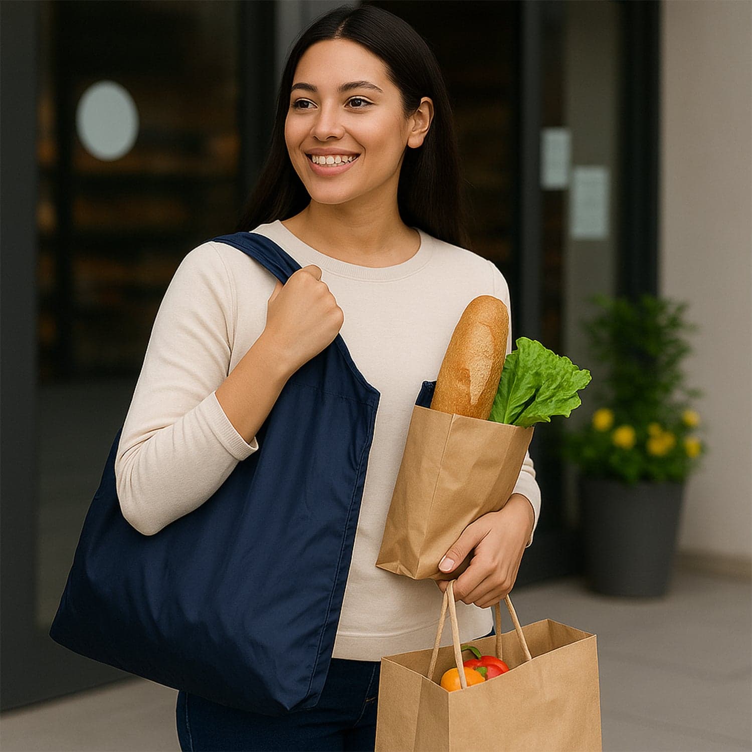 Reusable Grocery Bags - Reusable Bags With Handles (1 Pc / Mix Color) thumbnail 6