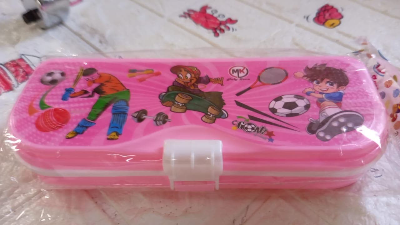 Multipurpose Compass Box, Pencil Box With 3 Compartments For School, Cartoon Printed Pencil Case For Kids, Birthday Gift For Girls & Boys thumbnail 6