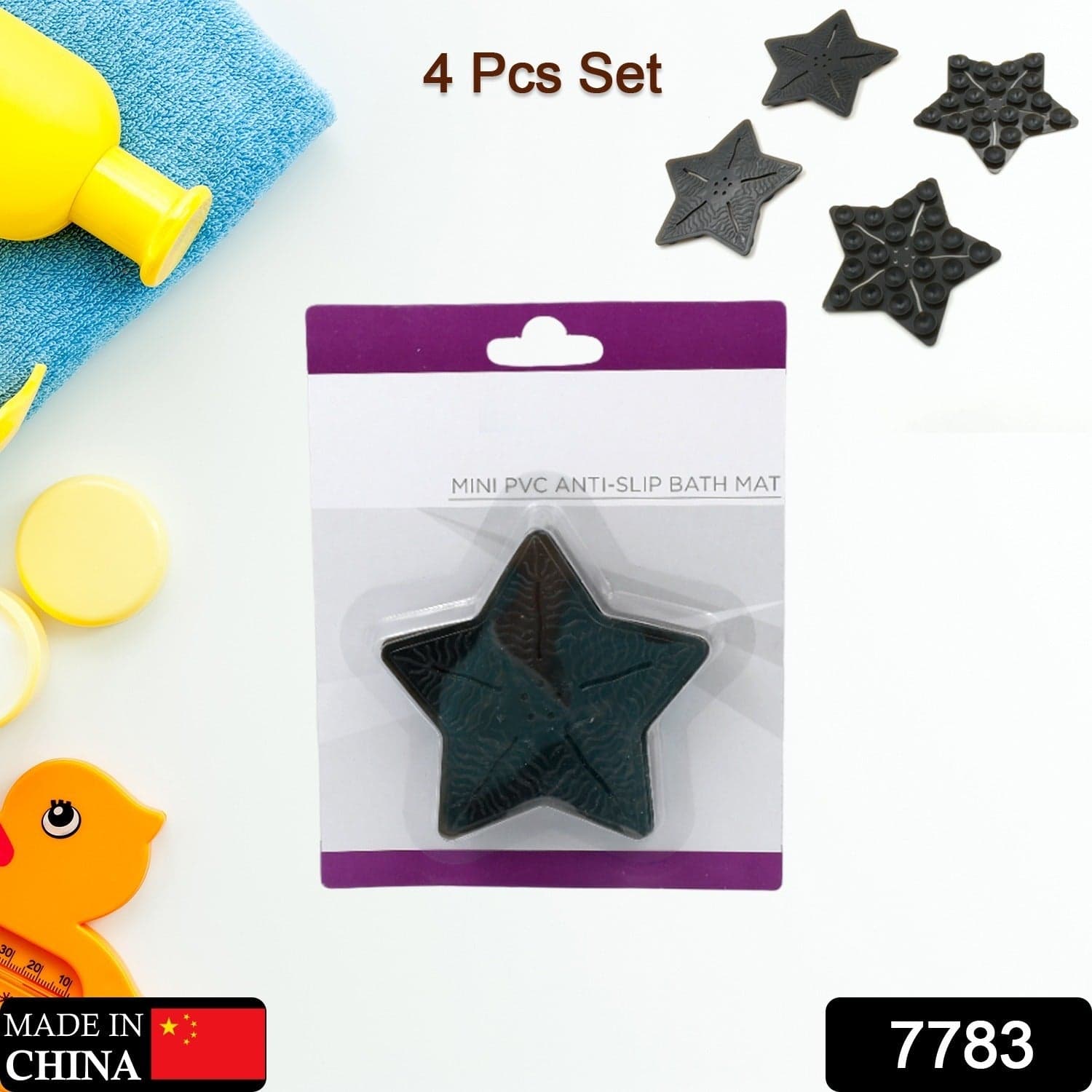 Mini Pvc Anti-Slip Bat Mat Non Slip Baby Bath Mats, Mini Child Safety Anti Slip Shower Mats Star Shaped For Kids (4 Pc Set) thumbnail 2