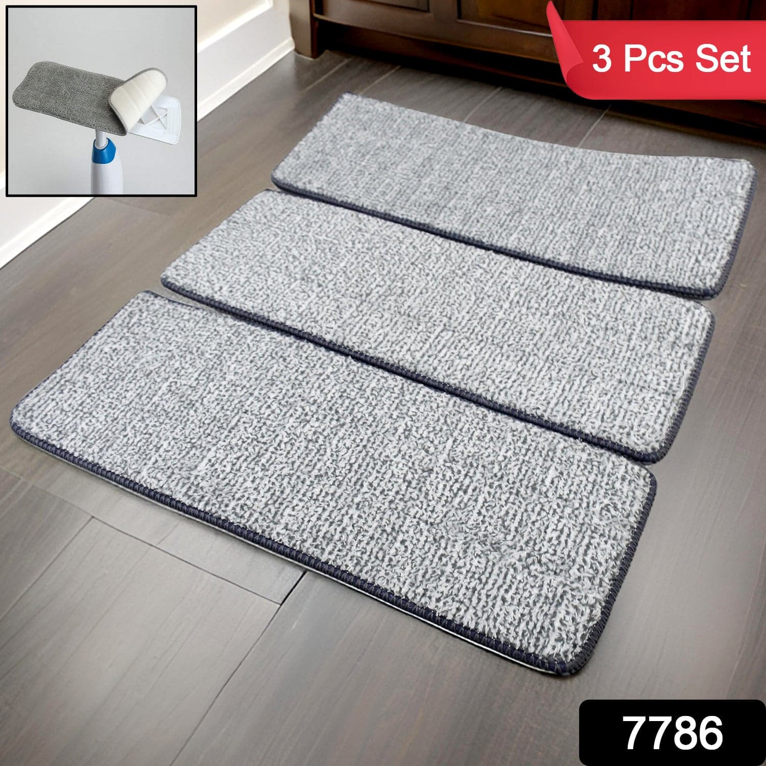 Microfiber Flat Mop Refill Pad For Dry and Wet Cleaning of All Smooth Floors Pad (3 Pc Set) thumbnail 2