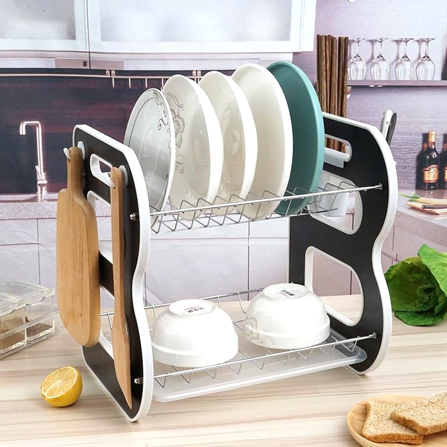 DISH DRAINER TWO LAYER DISH DRYING RACK WITH DRAIN BOARD thumbnail 1