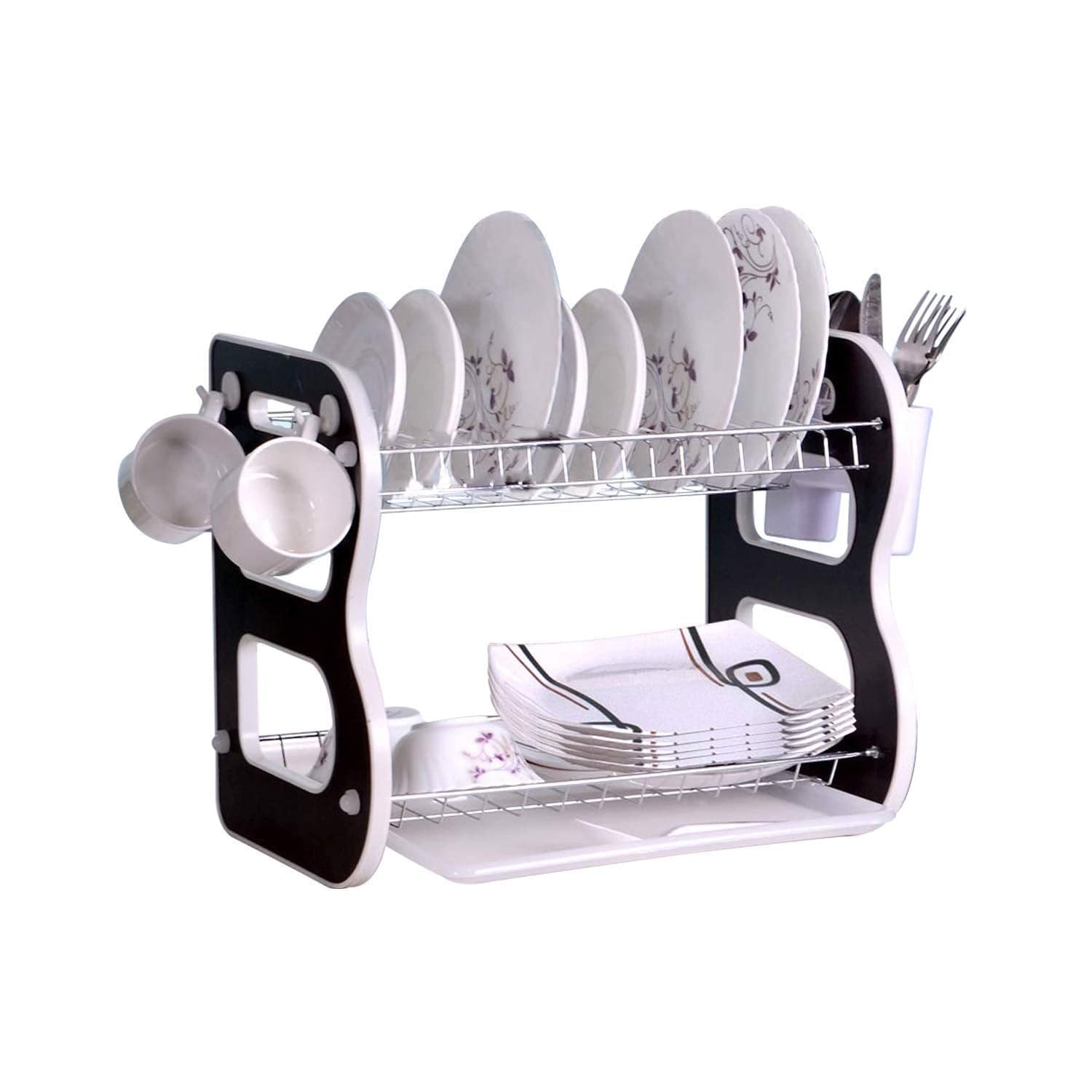 DISH DRAINER TWO LAYER DISH DRYING RACK WITH DRAIN BOARD thumbnail 2