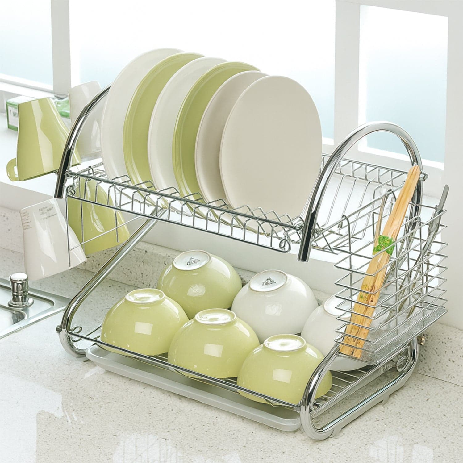 STAINLESS STEEL RECTANGLE DISH DRAINER RACK / BASKET WITH DRIP TRAY thumbnail 1