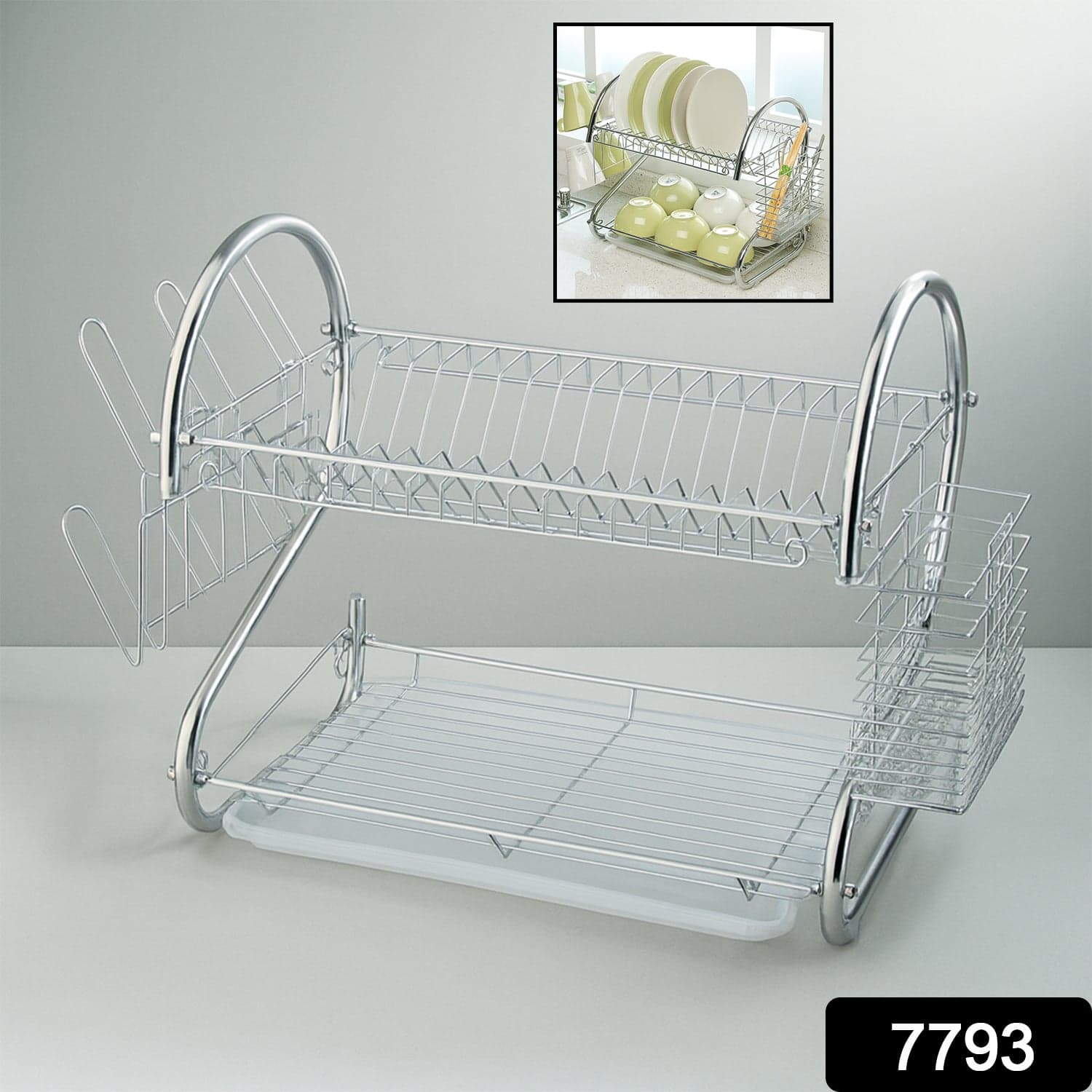 STAINLESS STEEL RECTANGLE DISH DRAINER RACK / BASKET WITH DRIP TRAY thumbnail 2
