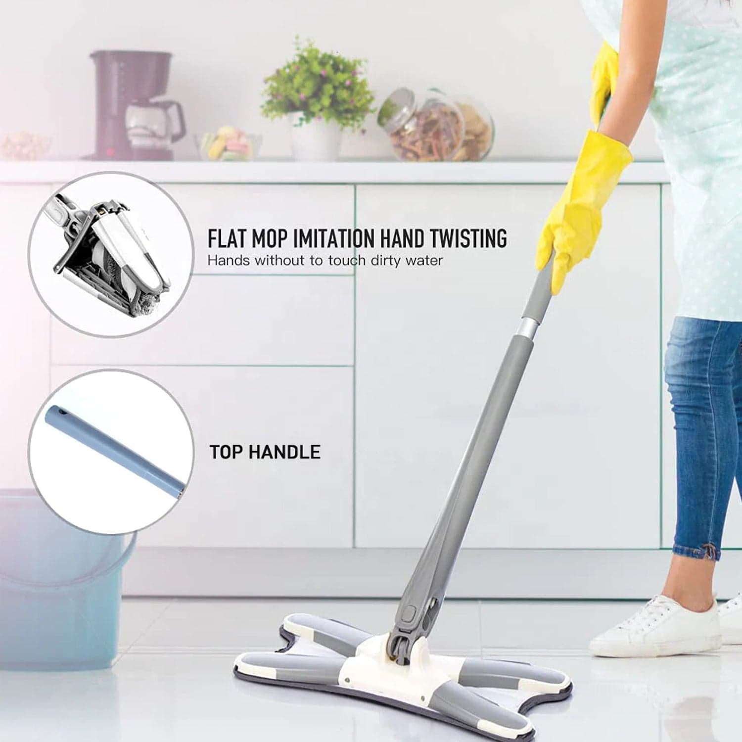 Adjustable 360° Flat Hand Mop: Floors, Walls, Ceilings (Easy Squeeze) thumbnail 3