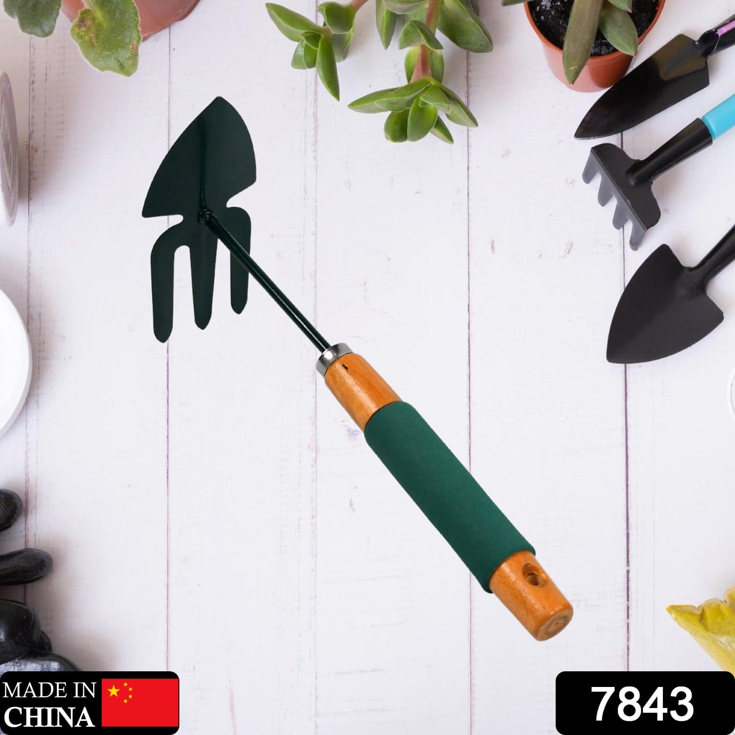 2 IN 1 DOUBLE HAND HOE GARDENING TOOL WITH WOODEN HANDLE thumbnail 2