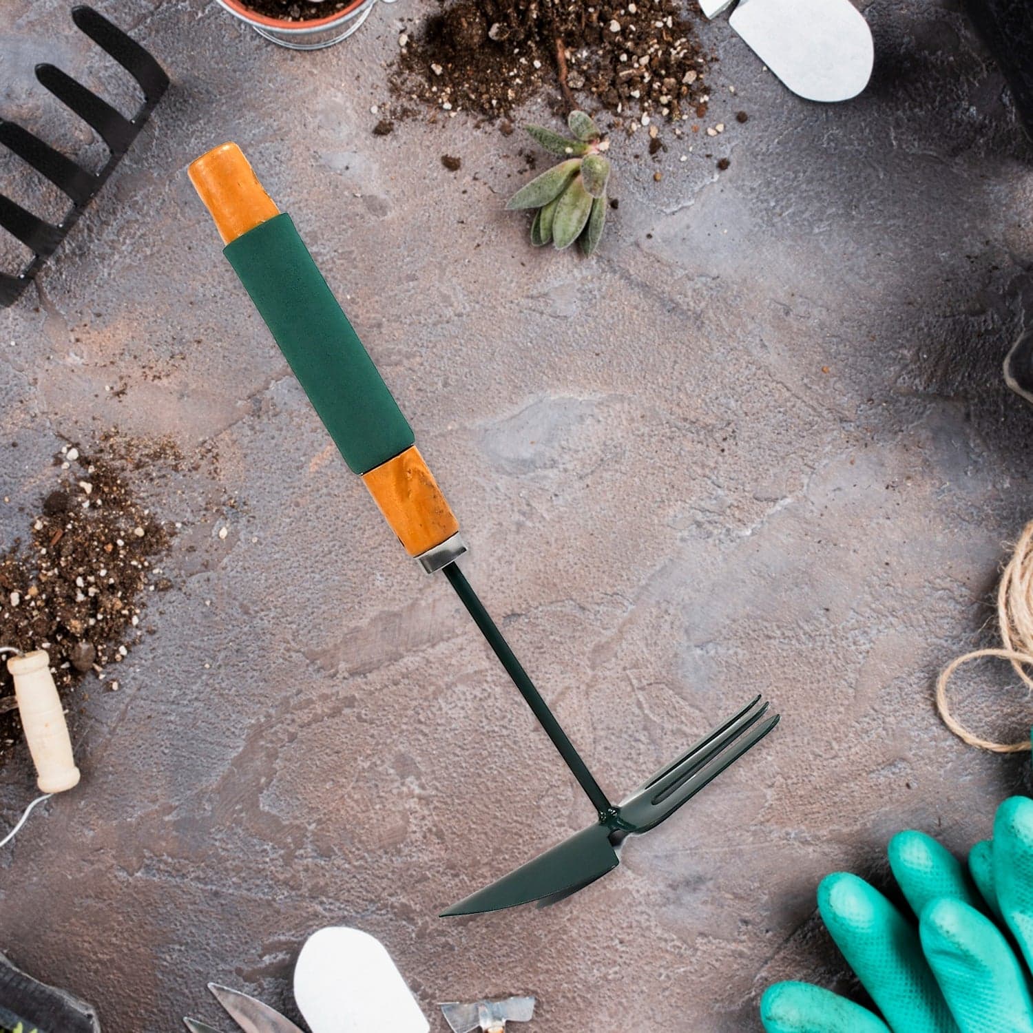 2 IN 1 DOUBLE HAND HOE GARDENING TOOL WITH WOODEN HANDLE thumbnail 3