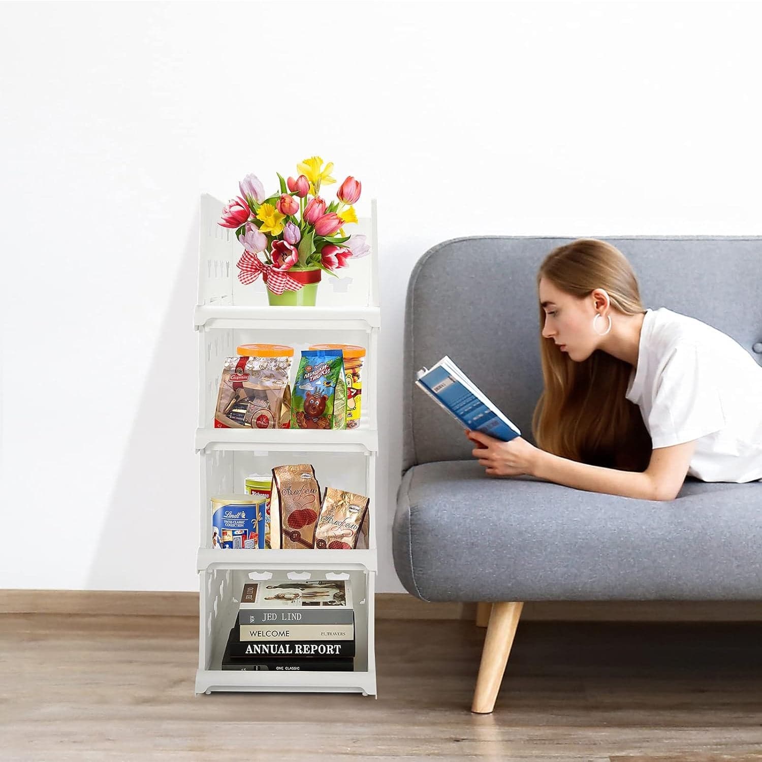 4-Layer Stackable Foldable Storage Organizer Cart for Kitchen, Closet, Bedroom & Bathroom thumbnail 5