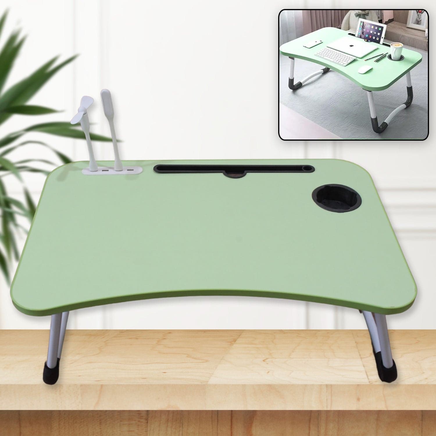 Multipurpose Study Table Foldable Portable Notebook Bed Lap Desk Tray Stand Reading Holder With Coffee Cup Slot thumbnail 1