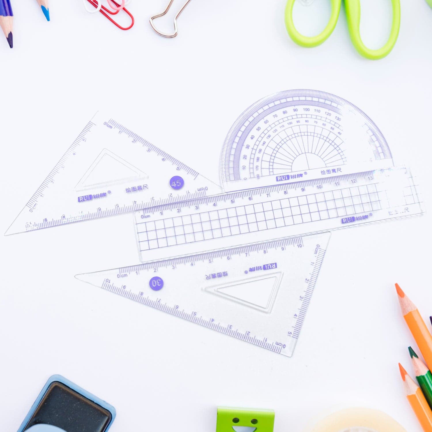 4Pcs Ruler Suit Stationery Set For School Student Office  thumbnail 1