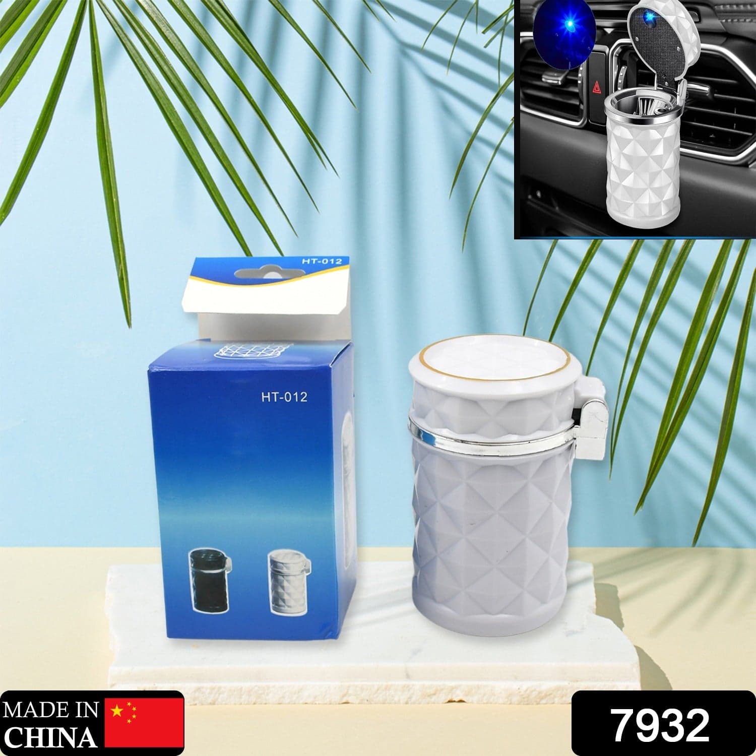 Car Cupholder LED Ashtray of Portable with Blue Light, Lid & Waste Bin, Cigarette Ashtray thumbnail 2