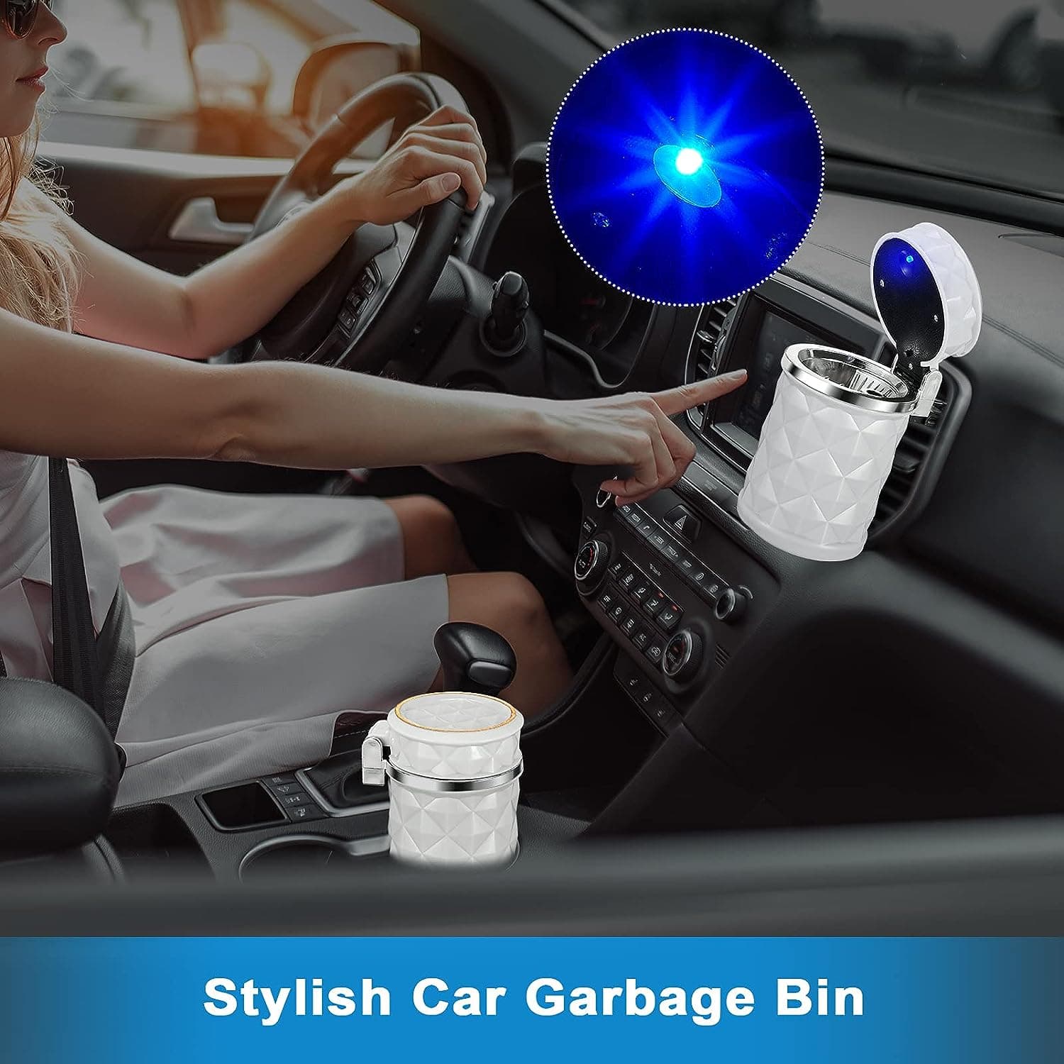 Car Cupholder LED Ashtray of Portable with Blue Light, Lid & Waste Bin, Cigarette Ashtray thumbnail 5