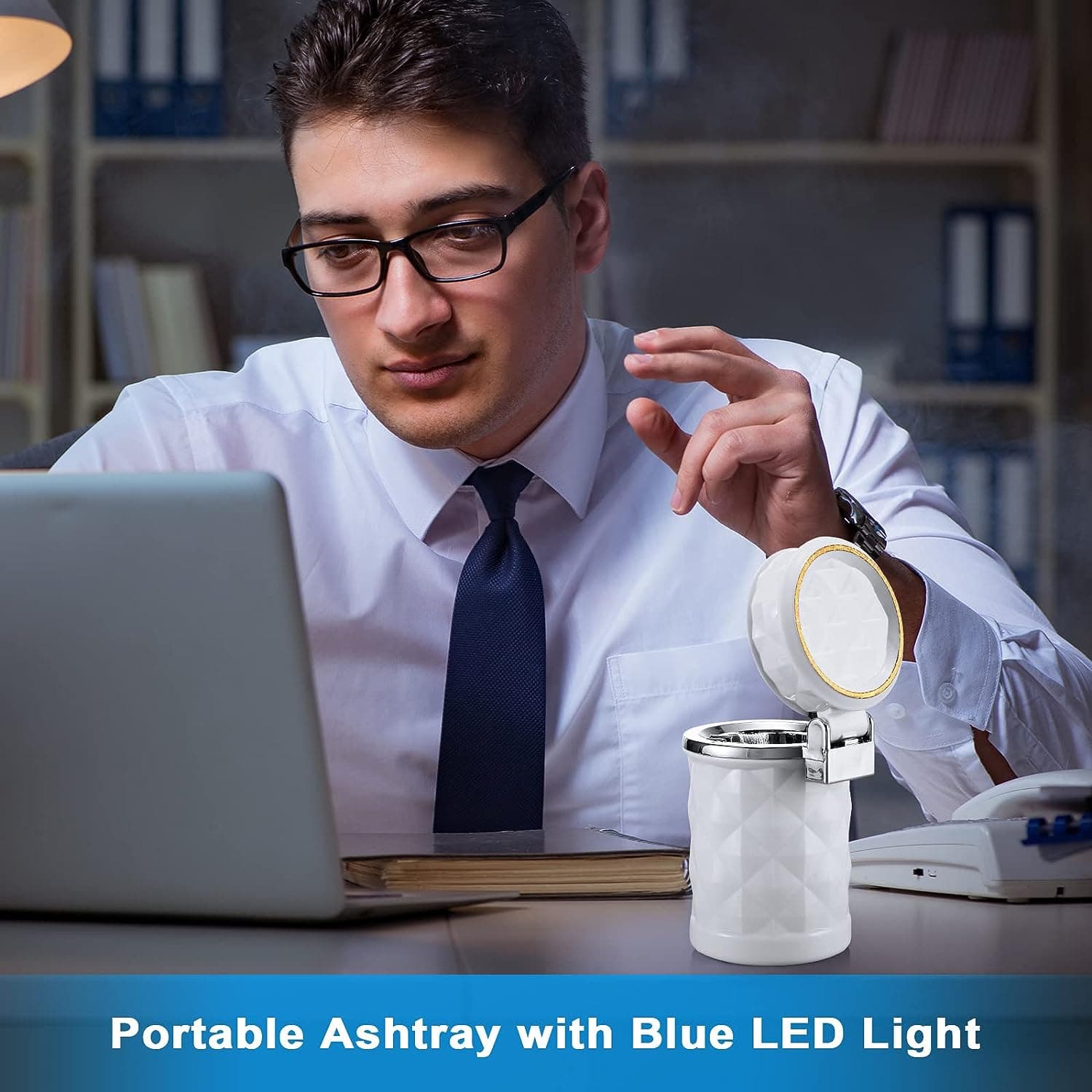 Car Cupholder LED Ashtray of Portable with Blue Light, Lid & Waste Bin, Cigarette Ashtray thumbnail 6