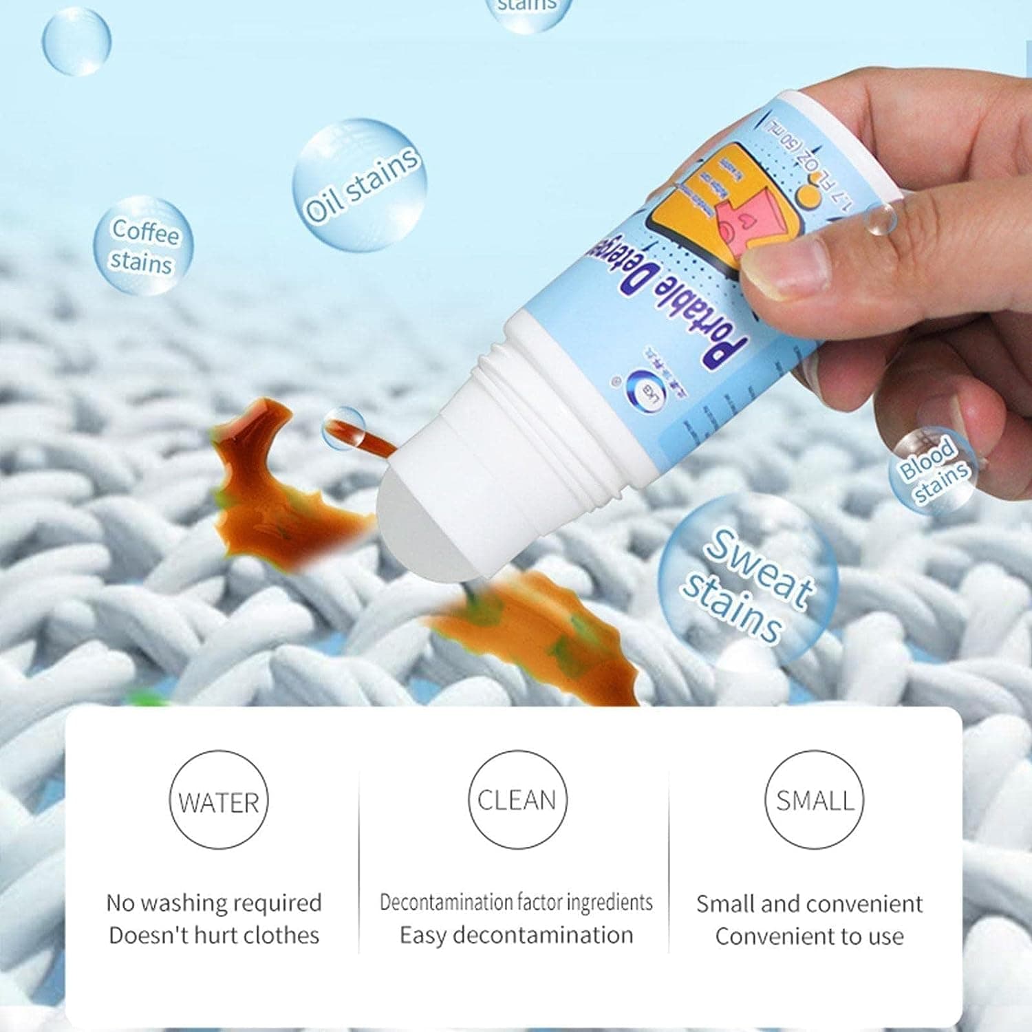 Clothes Stain Remover Bead Design Emergency Stain Rescue Roller Cleaner for Natural Fabric Removes Oil Almost All Types of Fabrics thumbnail 8