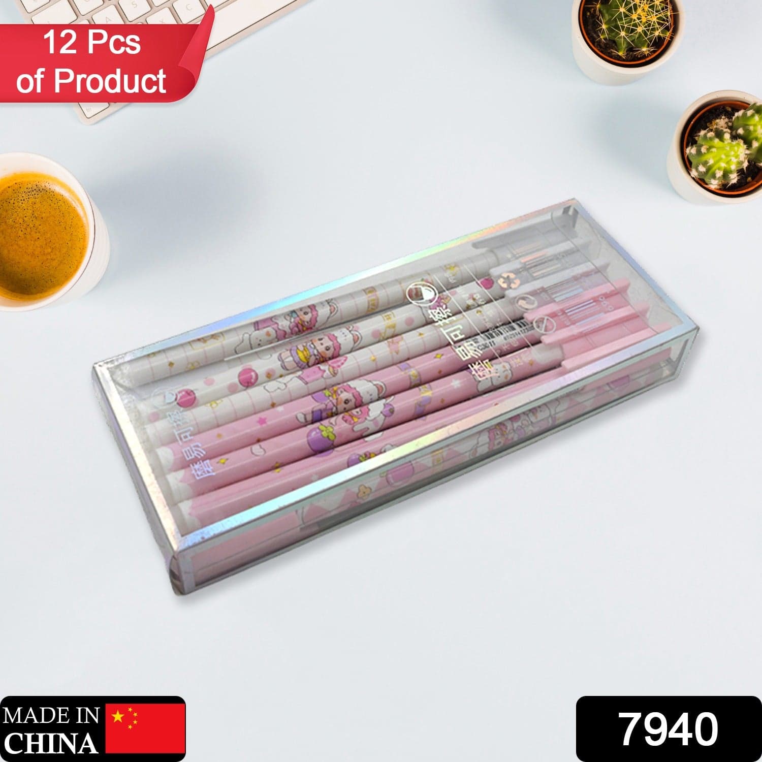 Erasable Gel Ink Pen 12 Pcs/ Fancy Cute Blue Gel Pen With Attached Magic Wipe Eraser Gel Pen thumbnail 2