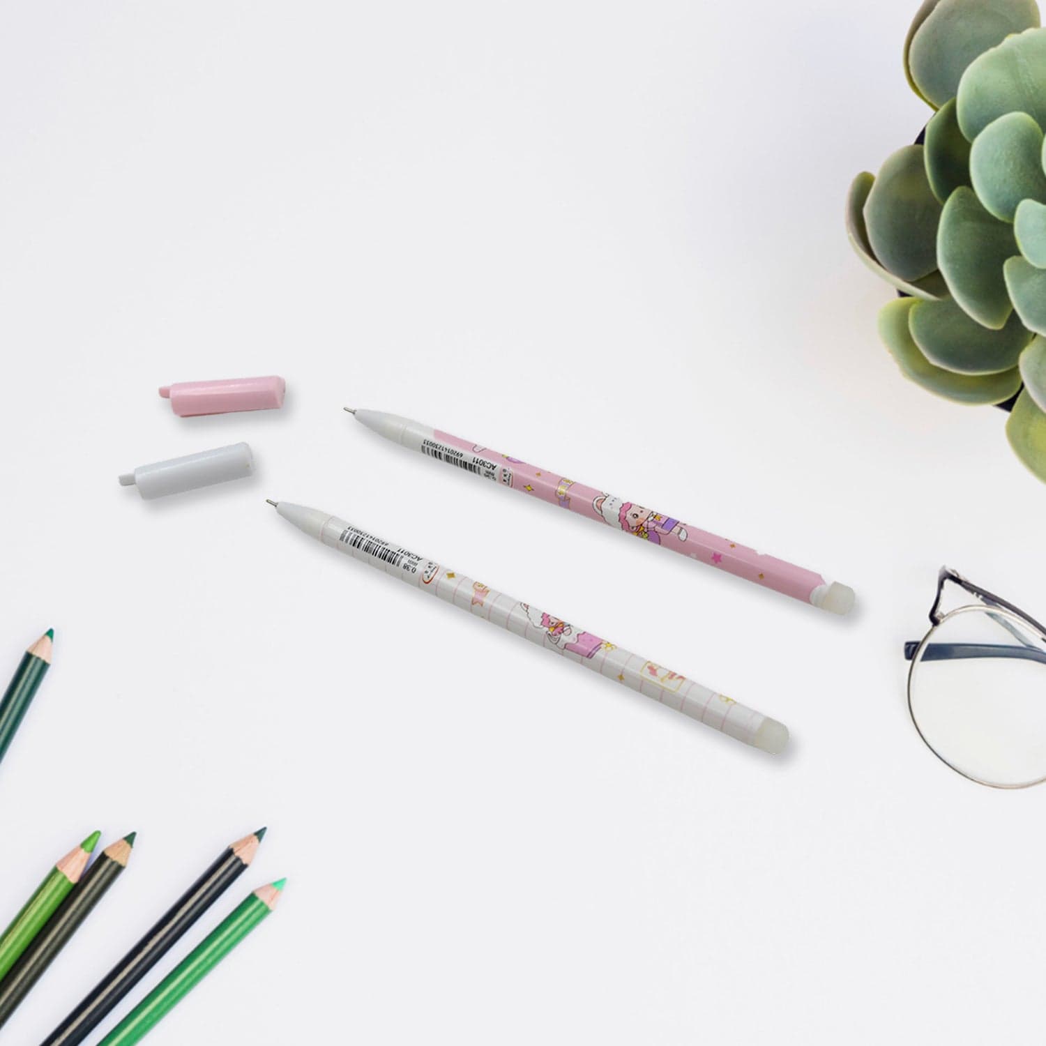 Erasable Gel Ink Pen 12 Pcs/ Fancy Cute Blue Gel Pen With Attached Magic Wipe Eraser Gel Pen thumbnail 3
