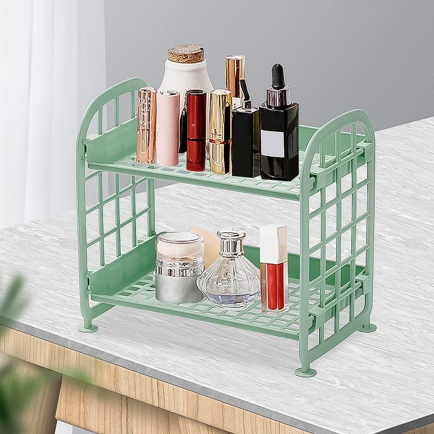 2Layer Foldable Plastic Small Storage Shelf / Rack (1 Pc / Mix Color) thumbnail 1