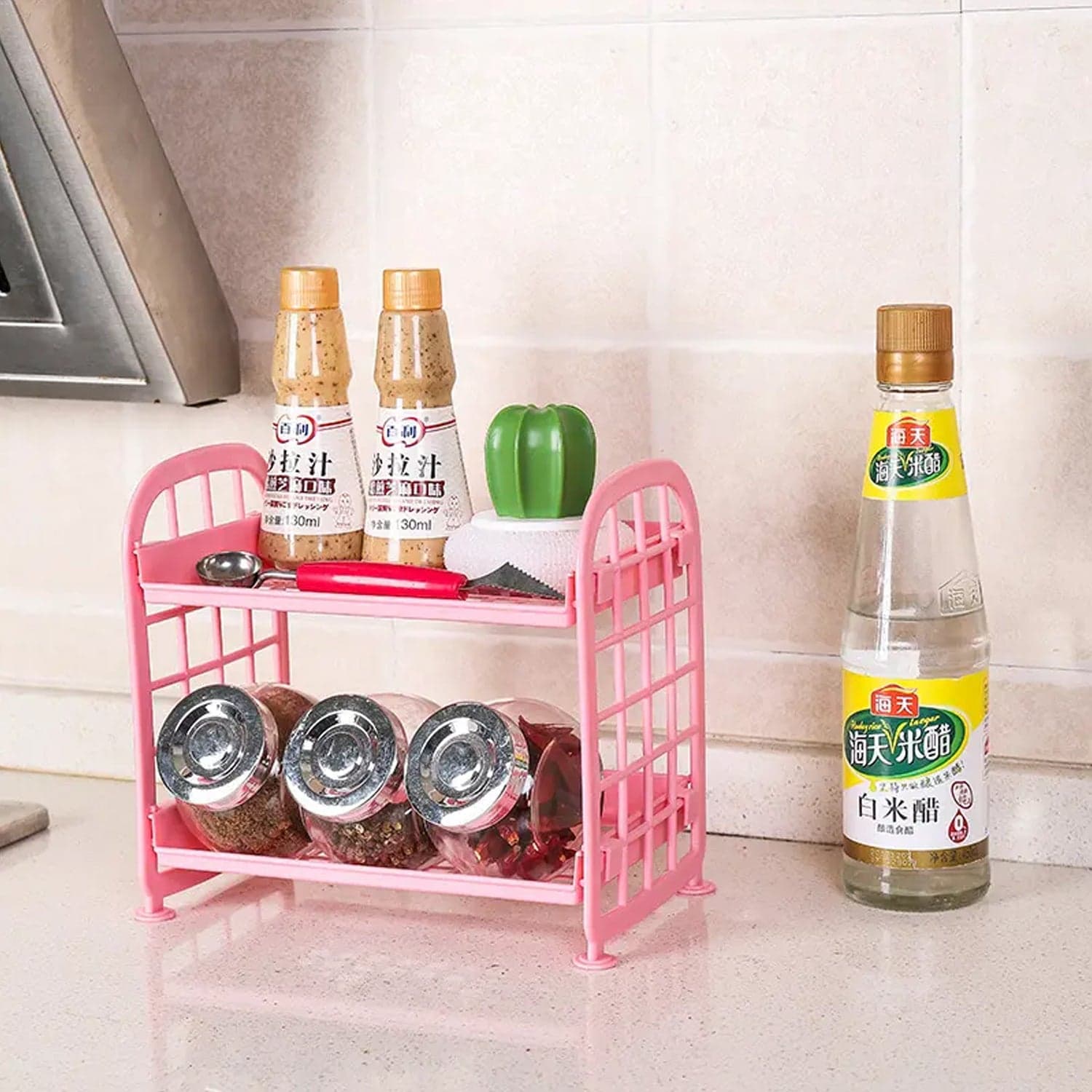2Layer Foldable Plastic Small Storage Shelf / Rack (1 Pc / Mix Color) thumbnail 4
