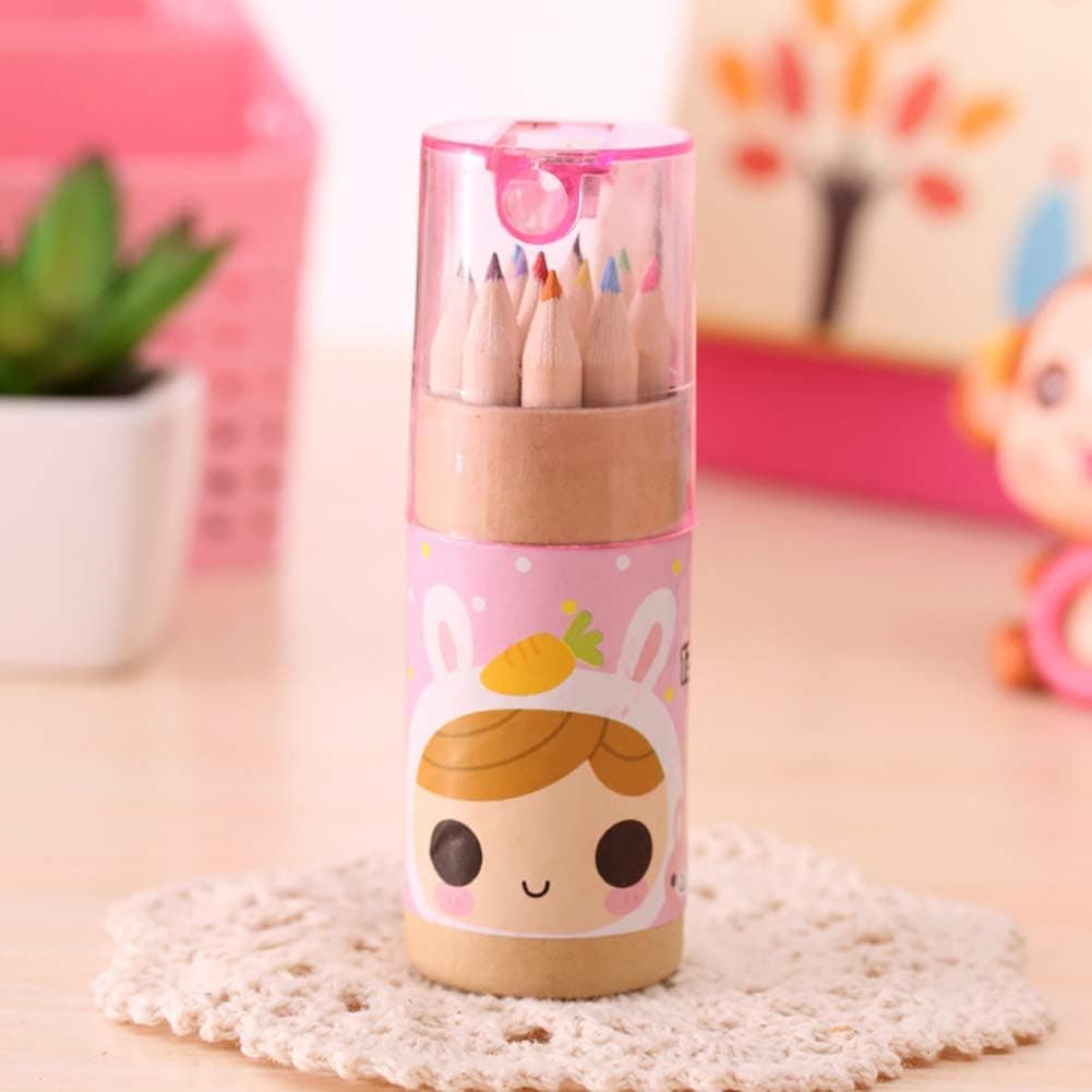 12 Mini Colouring Pencils with Sharpener, Kids Drawing Set for School & Sketching thumbnail 1