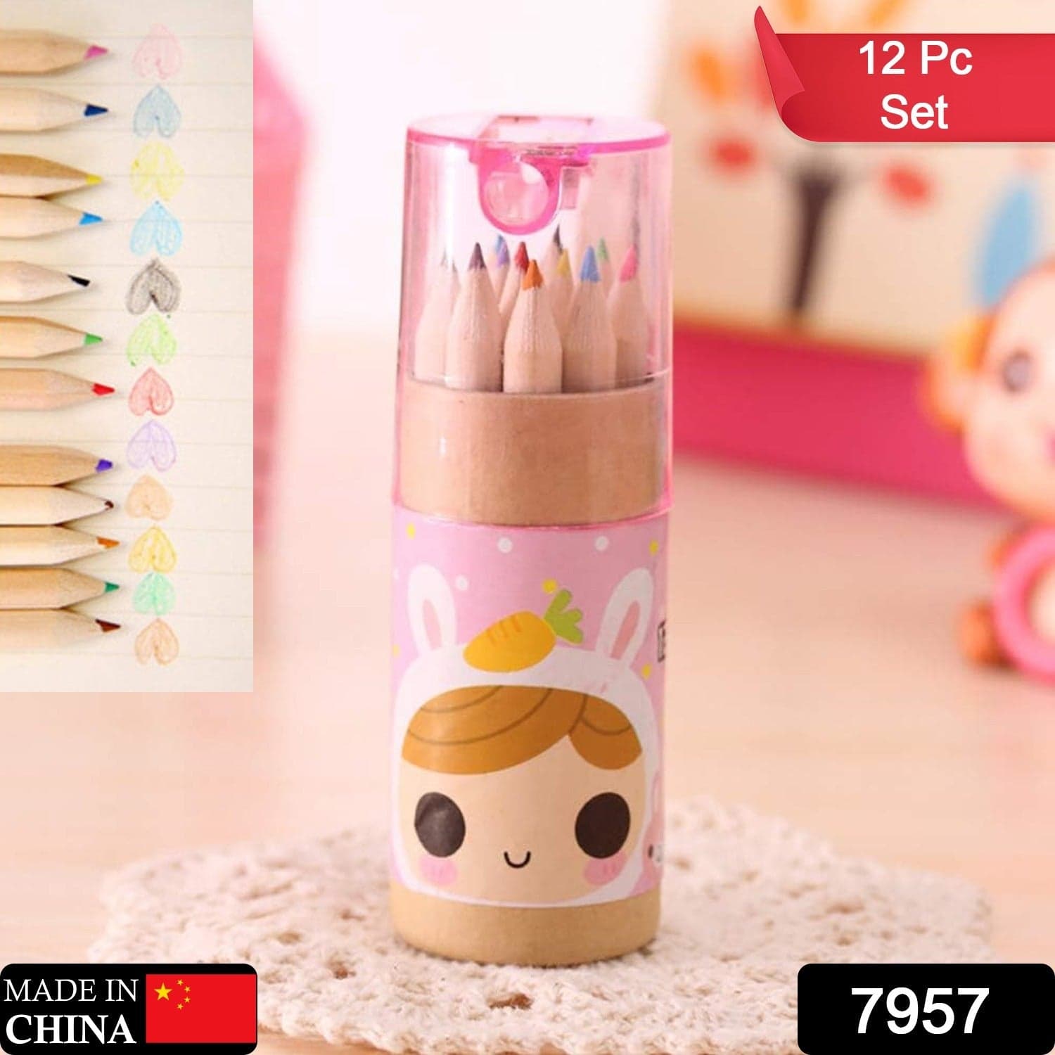 12 Mini Colouring Pencils with Sharpener, Kids Drawing Set for School & Sketching thumbnail 2