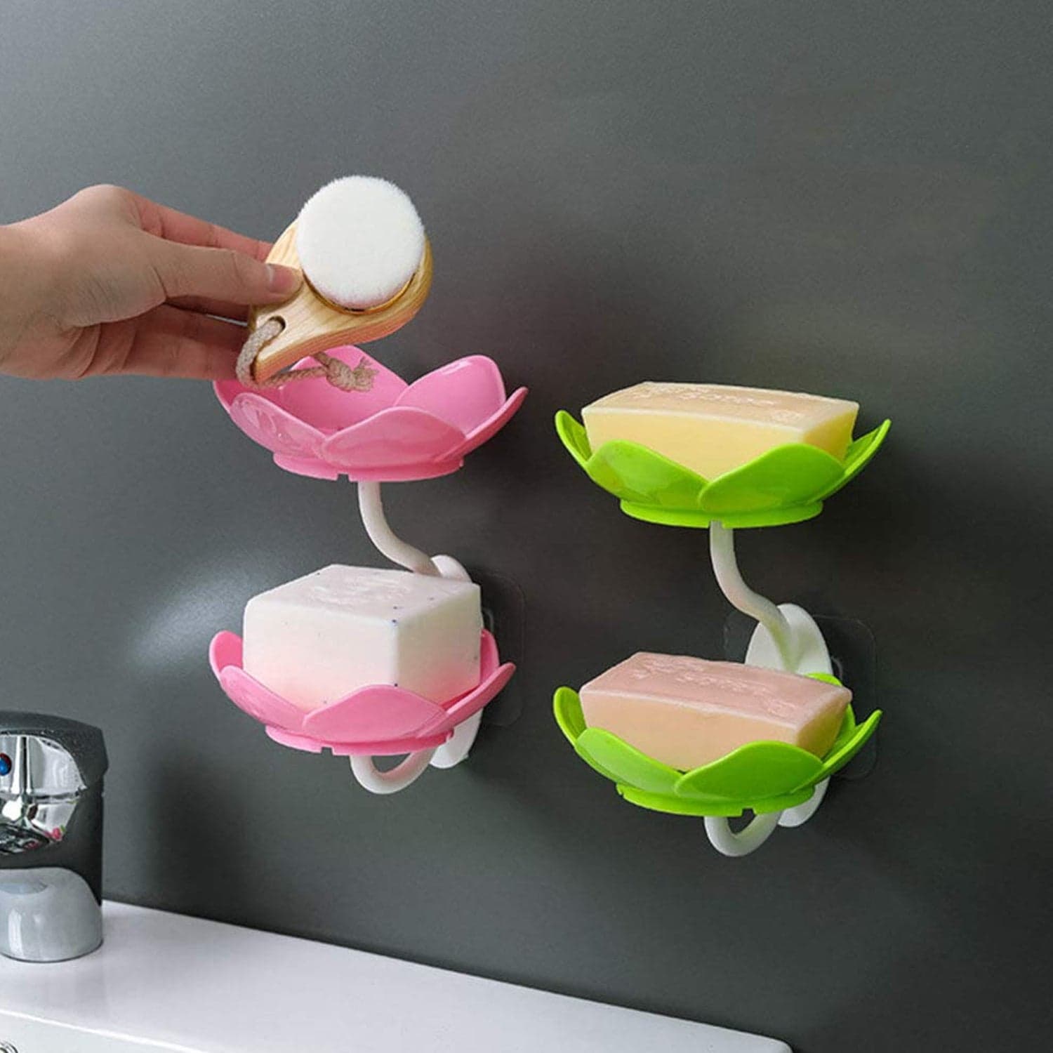 Double Layer Flower Self Draining Soap Dish Holder, Bathroom Shower Soap Holder Dish Storage Plate Tray For Bathroom, Kitchen, Bathtub thumbnail 1