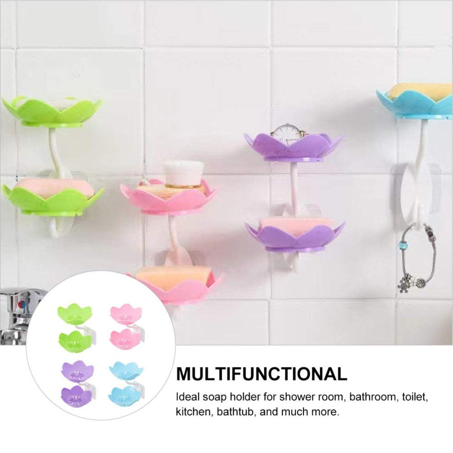 Double Layer Flower Self Draining Soap Dish Holder, Bathroom Shower Soap Holder Dish Storage Plate Tray For Bathroom, Kitchen, Bathtub thumbnail 3
