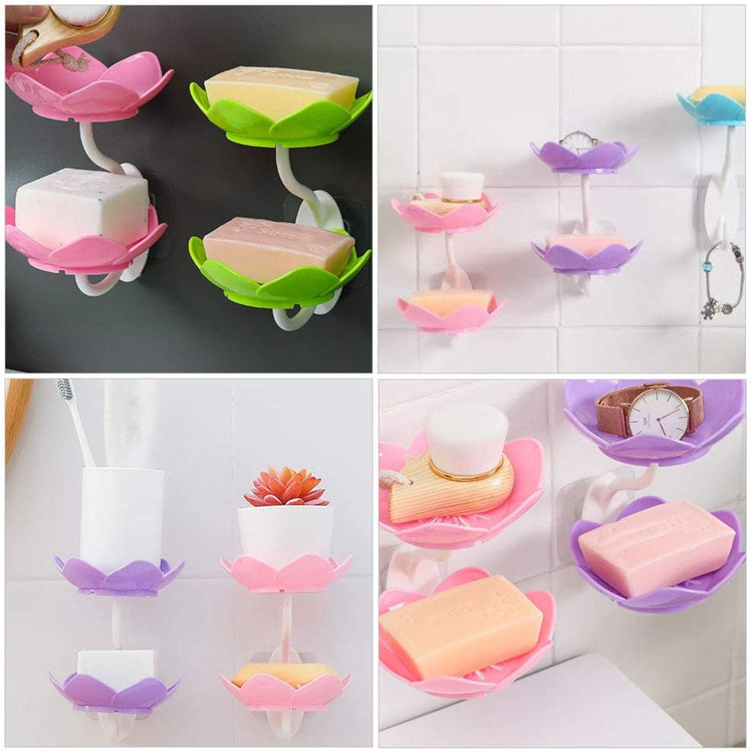 Double Layer Flower Self Draining Soap Dish Holder, Bathroom Shower Soap Holder Dish Storage Plate Tray For Bathroom, Kitchen, Bathtub thumbnail 6