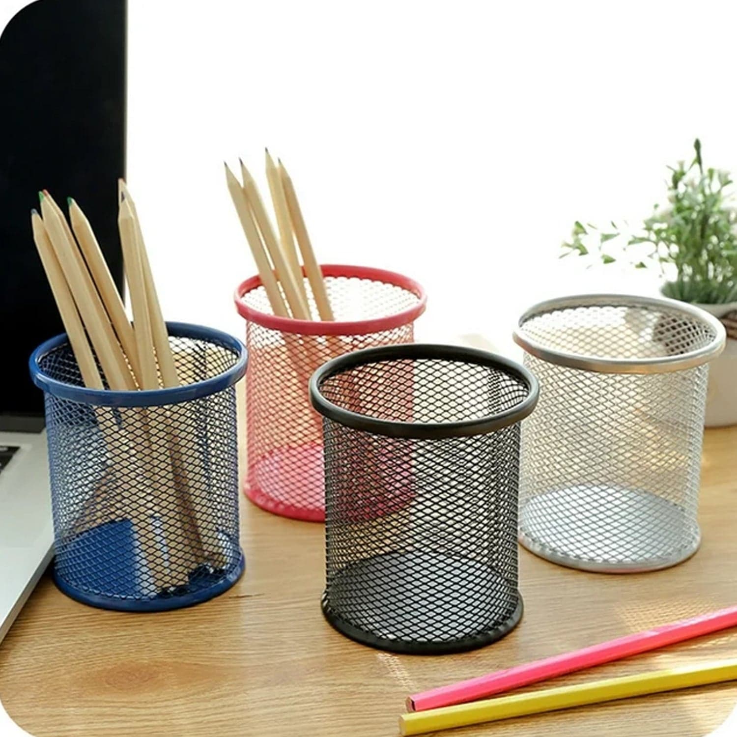 Metal Mesh Pen Holder for Desk (1 Pc): Pen Stand, Pencil Organizer, Stationery Storage thumbnail 1