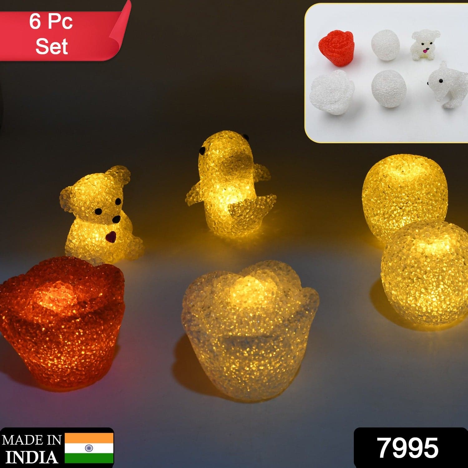 MULTI SHAPE SMALL LIGHT LAMPS LED SHAPE CRYSTAL NIGHT LIGHT LAMP (6 PC SET) thumbnail 2