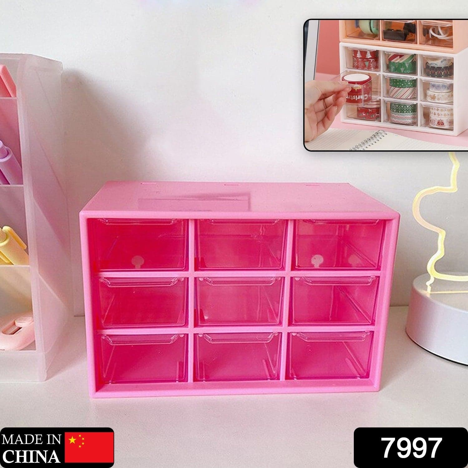 Storage Box 9 Grids Multi-purpose Durable Desktop Drawer Organizer for Pencils Storage Holder Hanging Hole Design for Small Items thumbnail 2