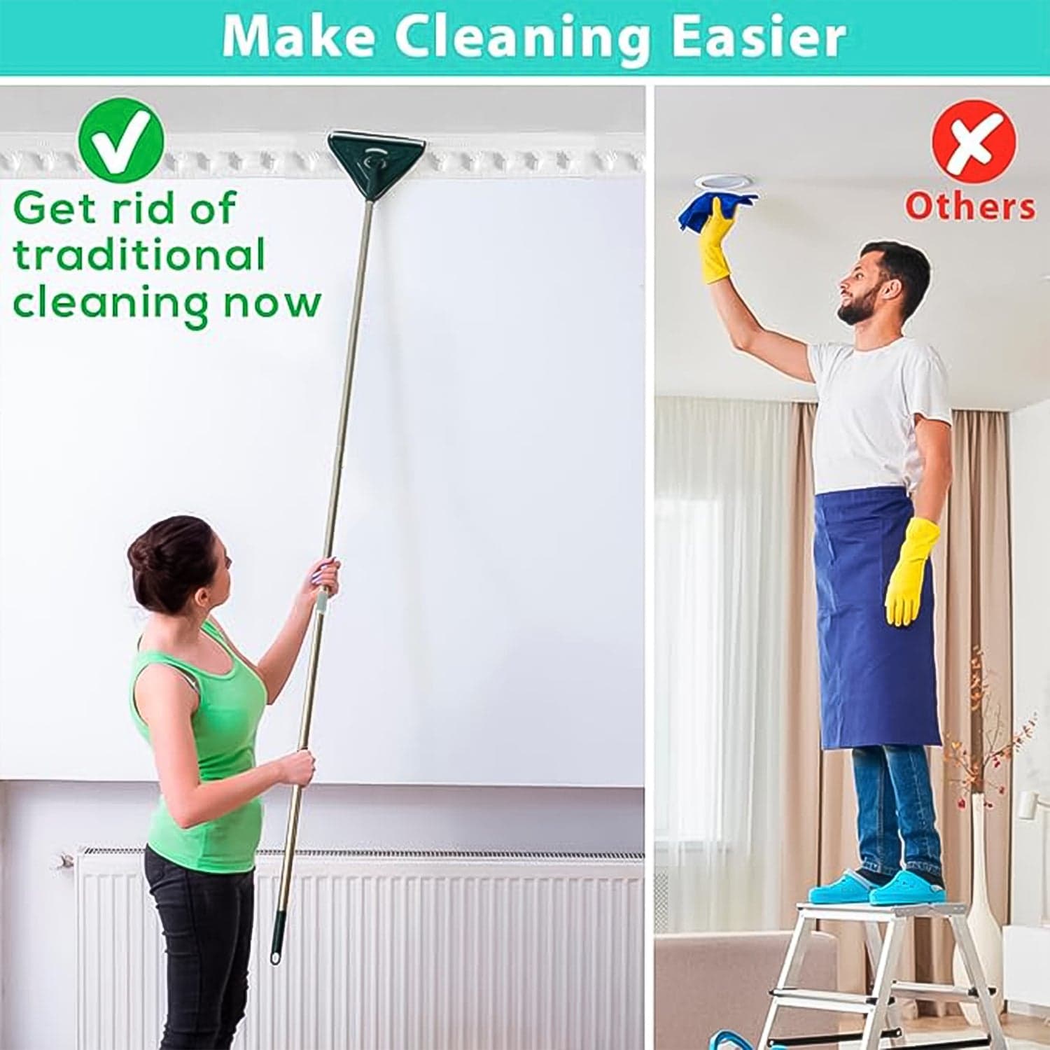 2-In-1 Extendable Triangle Mop Of Retractable, 360° Rotating, Telescopic & Reusable Mop Heads (1 Pc) thumbnail 3