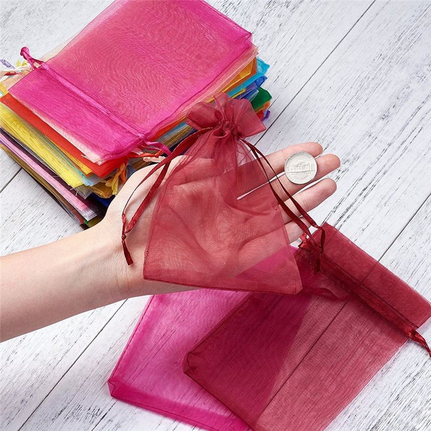 Organza Drawstring Gift Bags Of Small Mesh Pouches For Wedding thumbnail 1