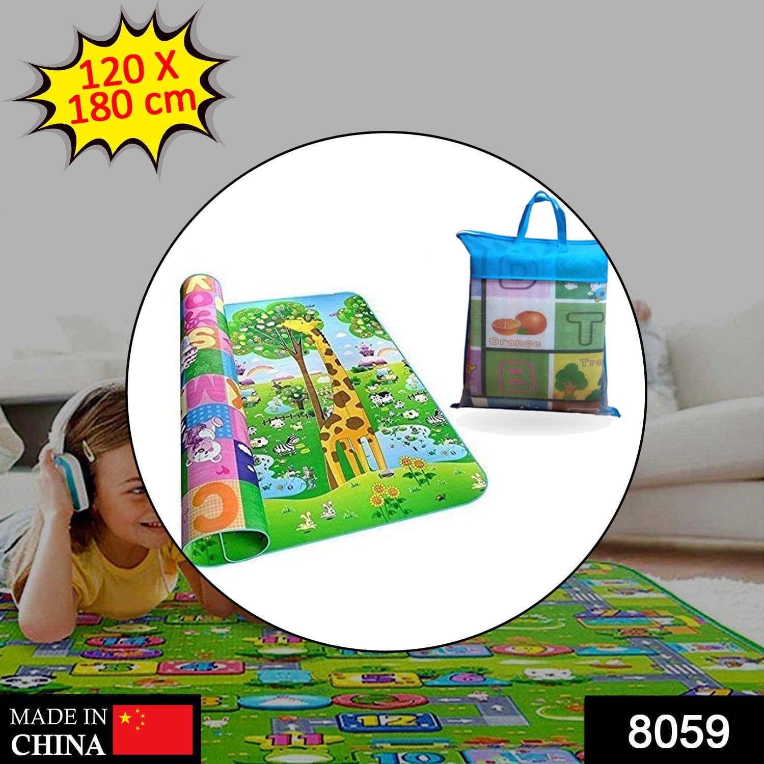 Waterproof Double Side Baby Play Floor Mat for Kids Home With Bag (Size 120 x 180cm) thumbnail 2