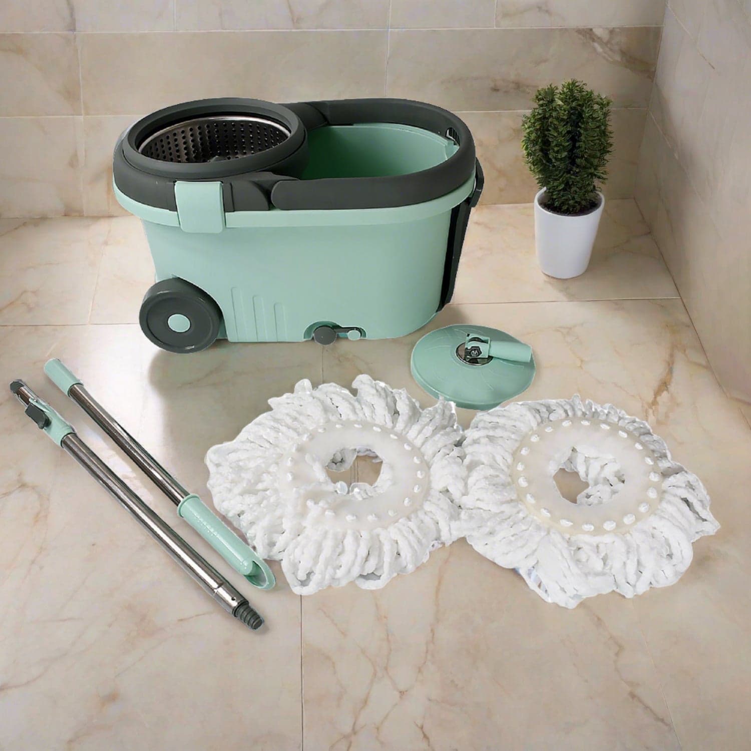 Ganesh Quick Spin Mop Steel Spin, Bucket Floor Cleaning, Easy Wheels & Big Bucket, Floor Cleaning Mop With Bucket, 2 Micro Fiber Head / Refill thumbnail 1