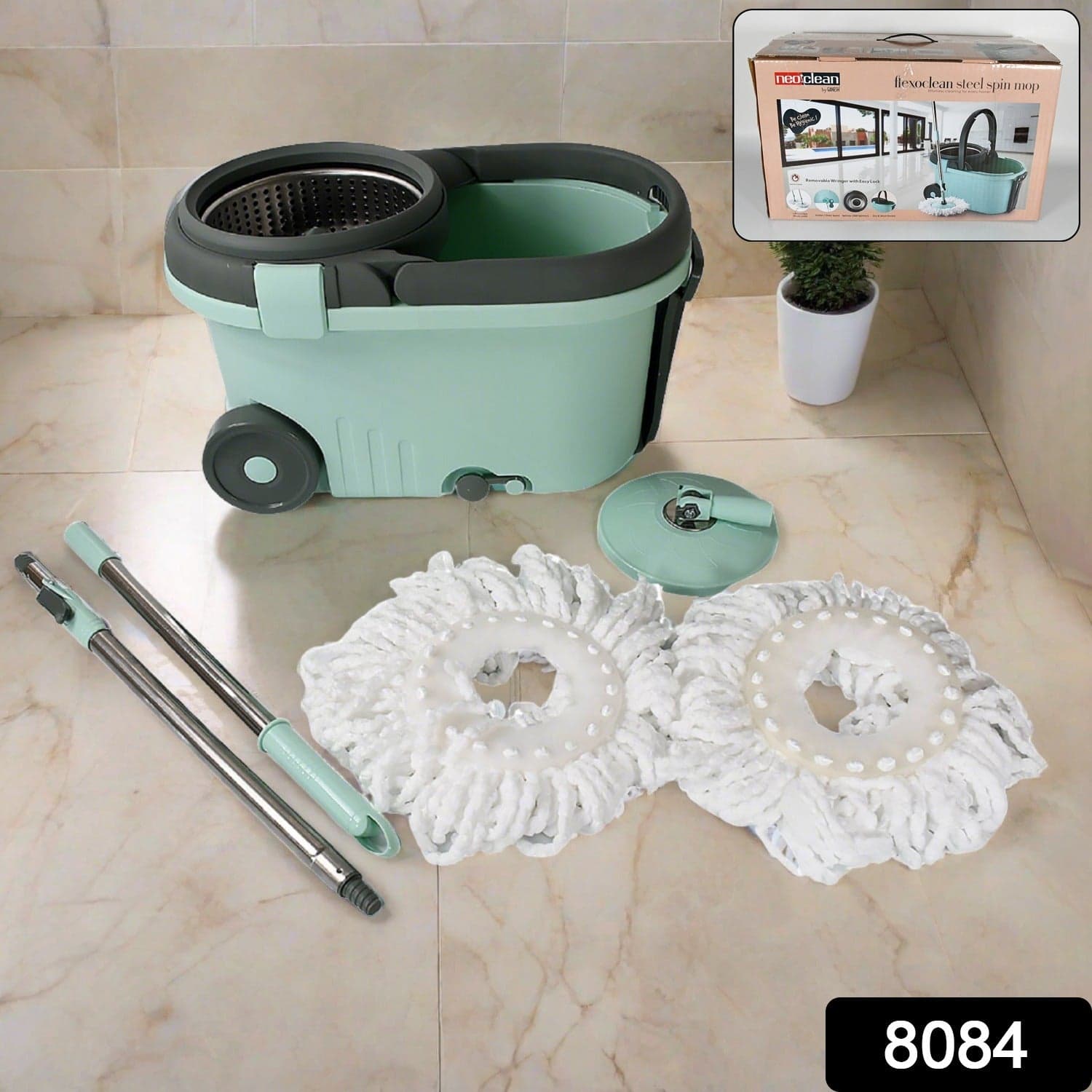 Ganesh Quick Spin Mop Steel Spin, Bucket Floor Cleaning, Easy Wheels & Big Bucket, Floor Cleaning Mop With Bucket, 2 Micro Fiber Head / Refill thumbnail 2