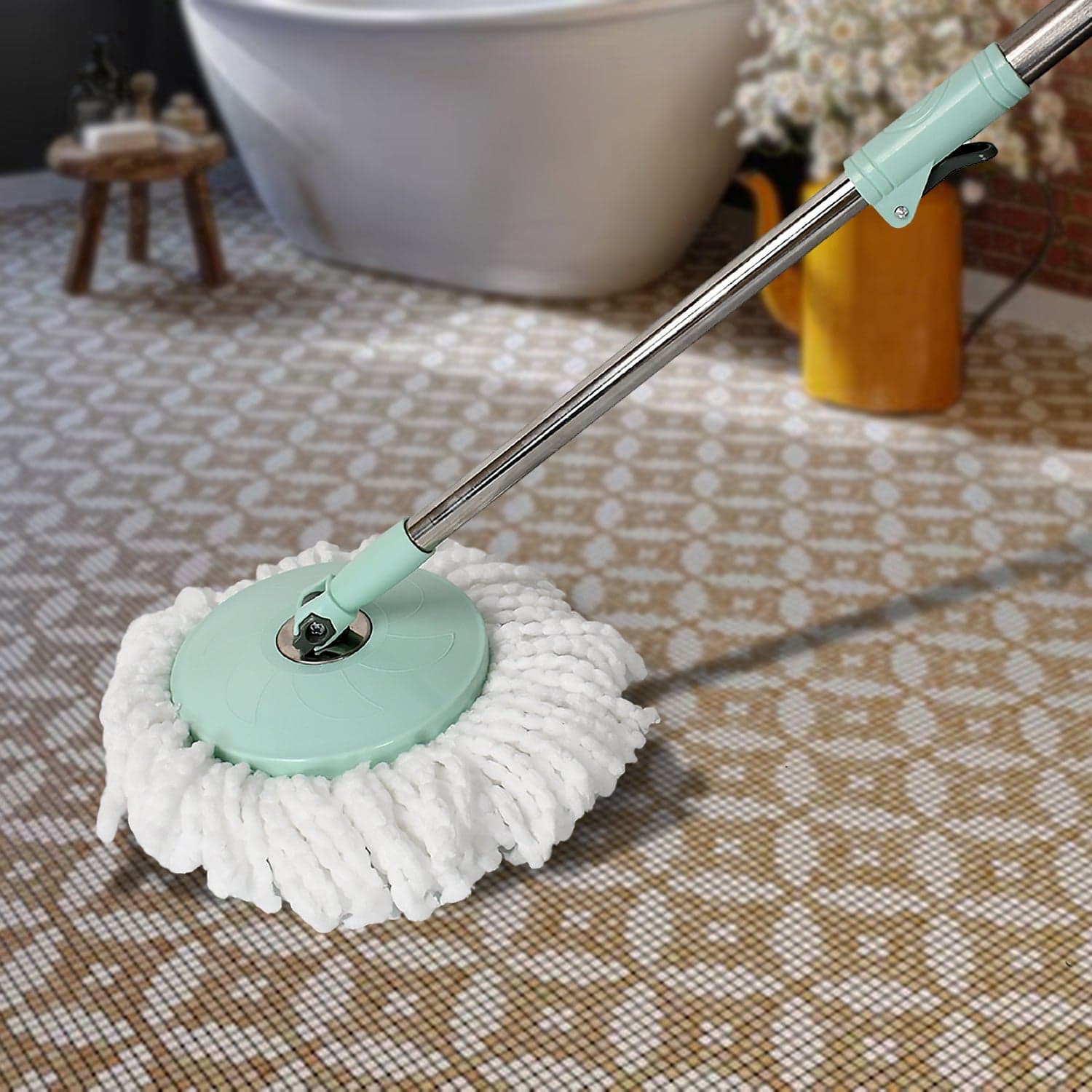 Ganesh Quick Spin Mop Steel Spin, Bucket Floor Cleaning, Easy Wheels & Big Bucket, Floor Cleaning Mop With Bucket, 2 Micro Fiber Head / Refill thumbnail 5