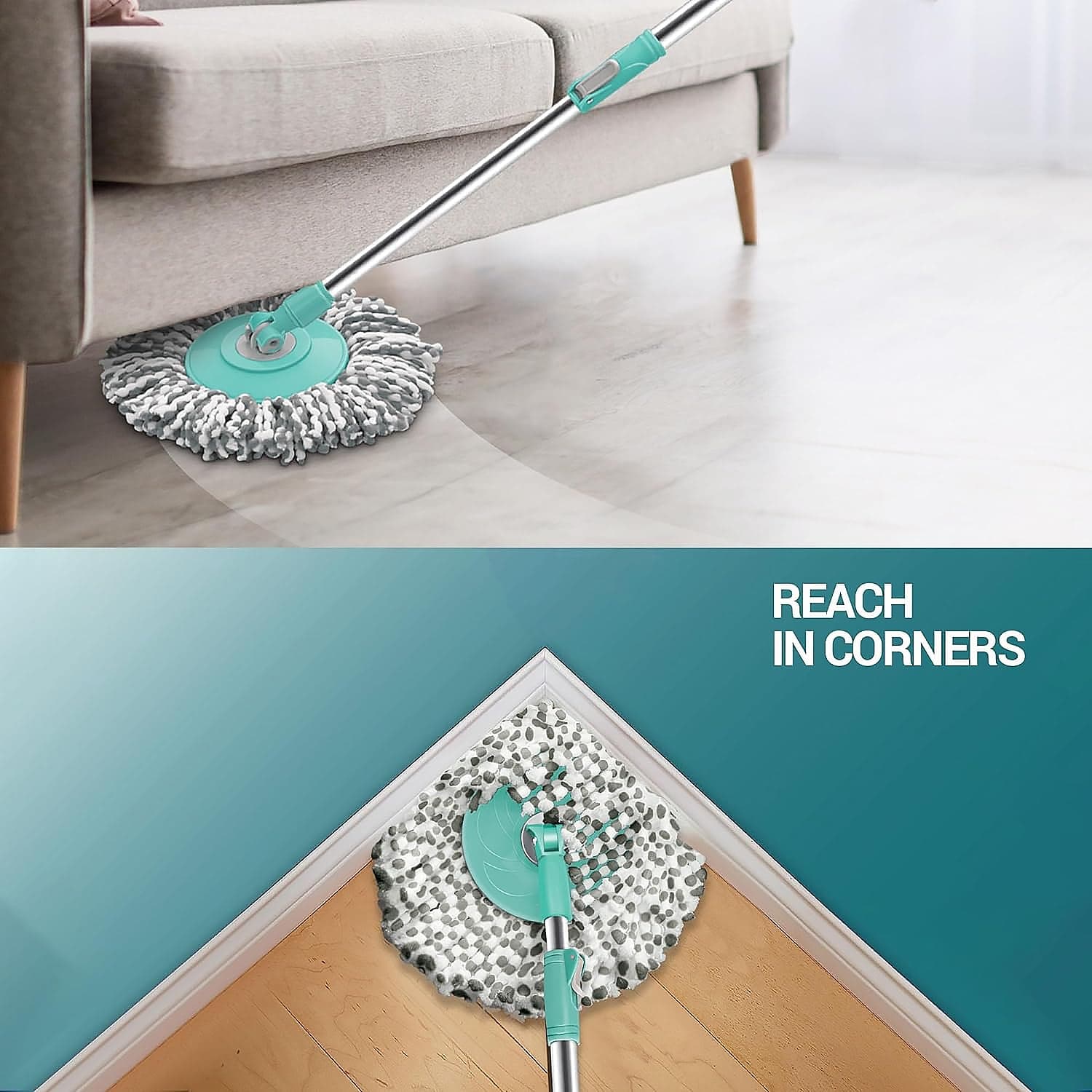 Ganesh Quick Spin Mop Steel Spin, Bucket Floor Cleaning, Easy Wheels & Big Bucket, Floor Cleaning Mop With Bucket, 2 Micro Fiber Head / Refill thumbnail 6