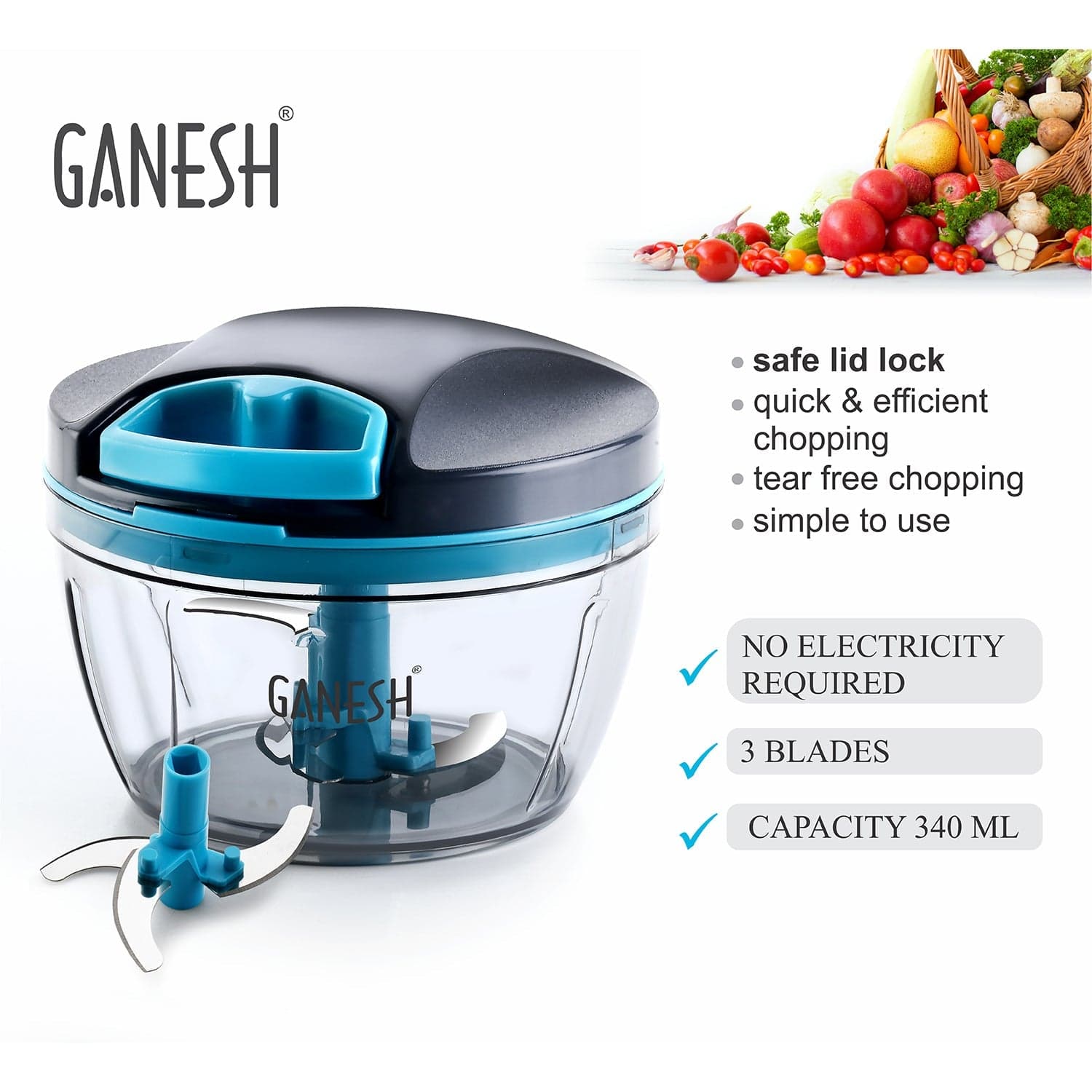 GANESH Wonder Chopper, Grey (470Ml) thumbnail 7