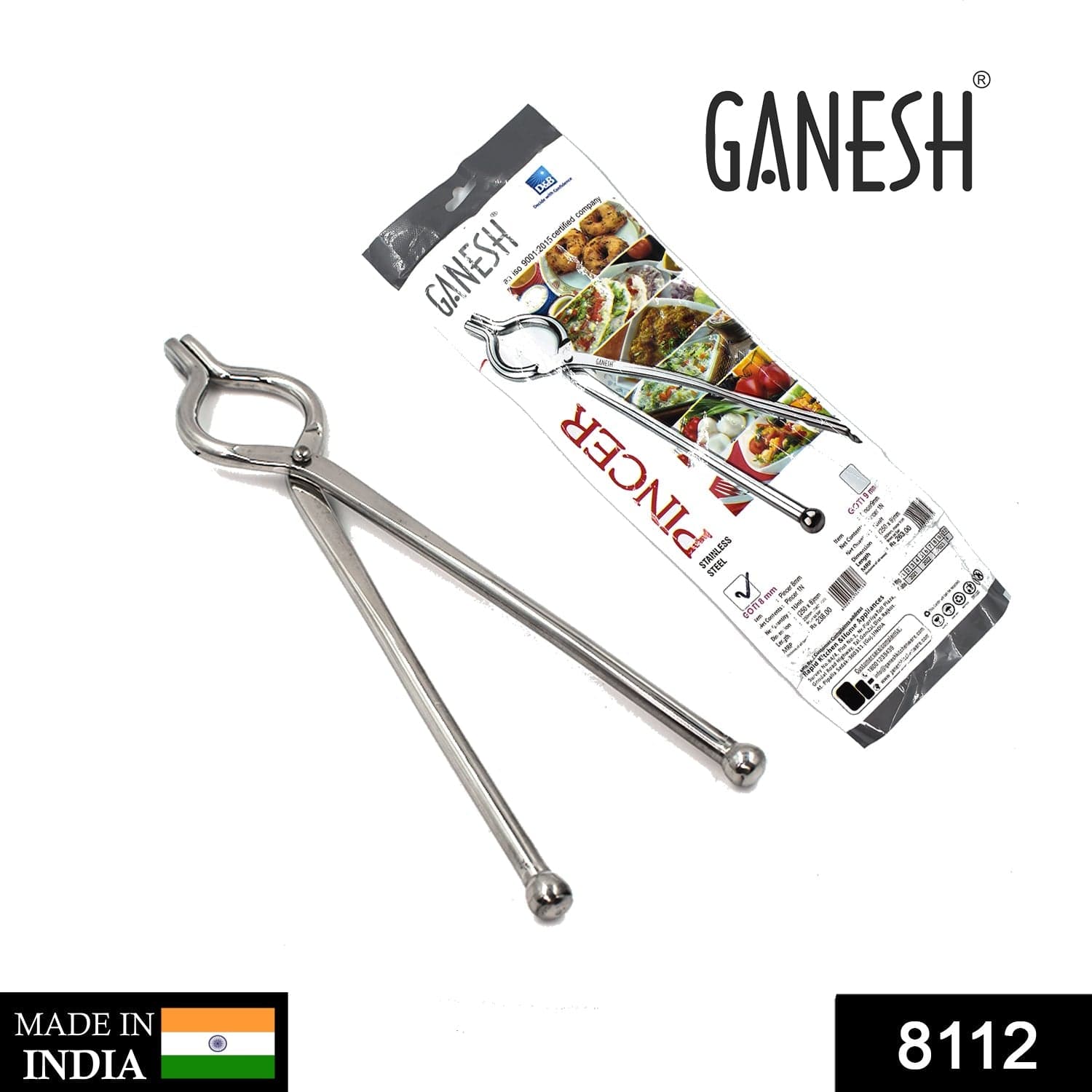 Ganesh Premium Quality Unbreakable Stainless Steel Goti Sandsi / Sansi / Pakkad / Pincer / Chimta / Tongs / Utensil Holder Smart Kitchen Tool - 8mm thumbnail 2
