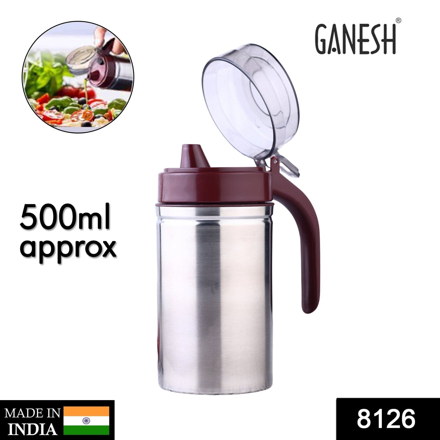 Oil Dispenser Stainless Steel with small nozzle 500ML Oil Container. thumbnail 2