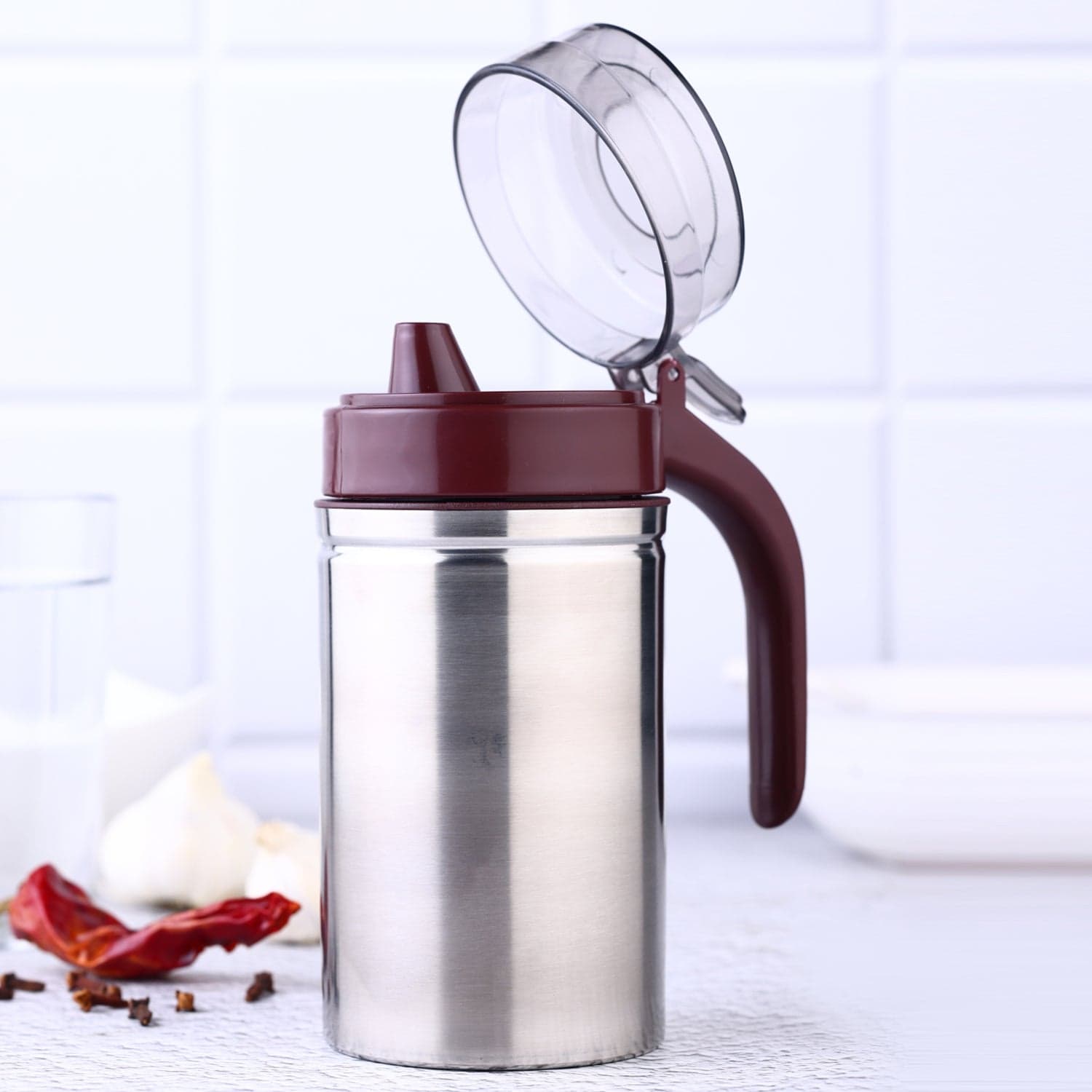 Oil Dispenser Stainless Steel with small nozzle 500ML Oil Container. thumbnail 3