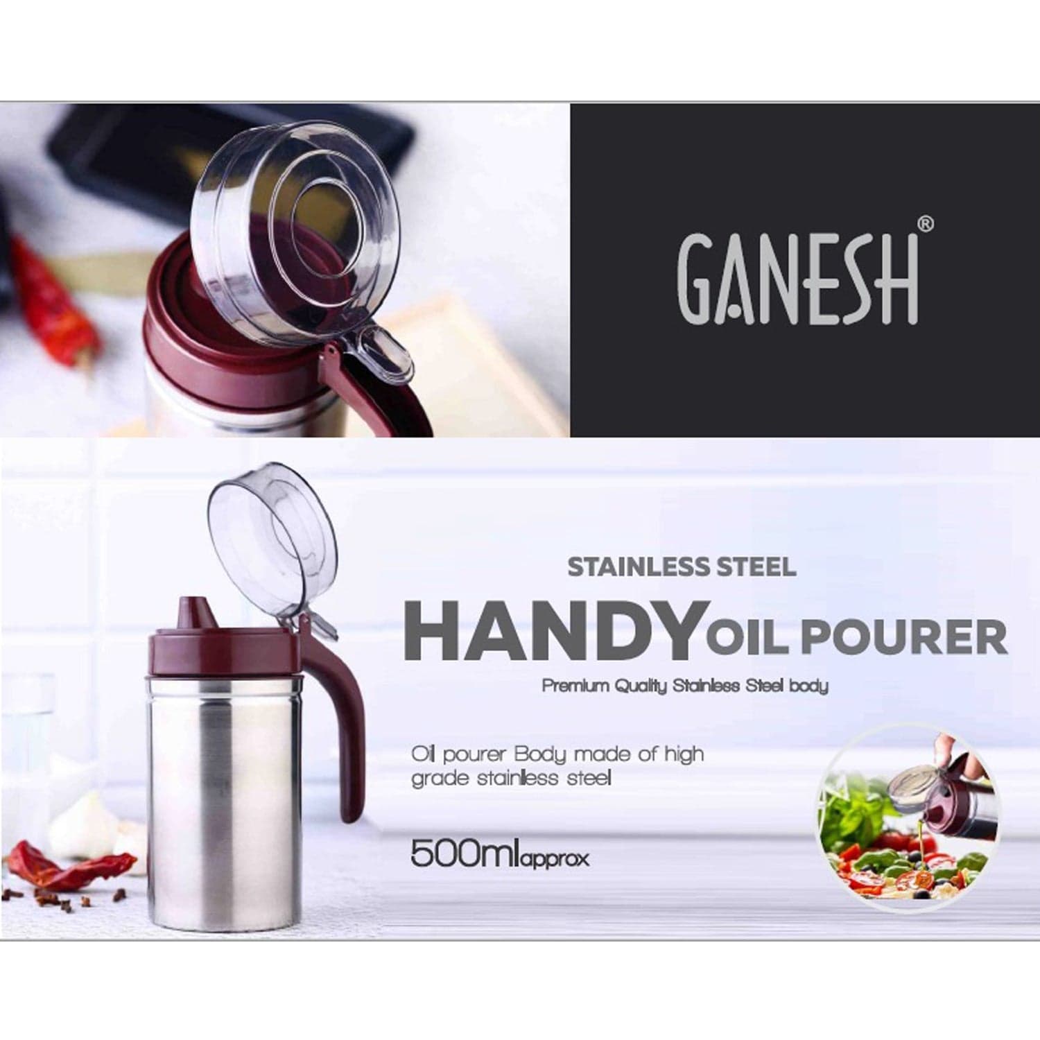 Oil Dispenser Stainless Steel with small nozzle 500ML Oil Container. thumbnail 5